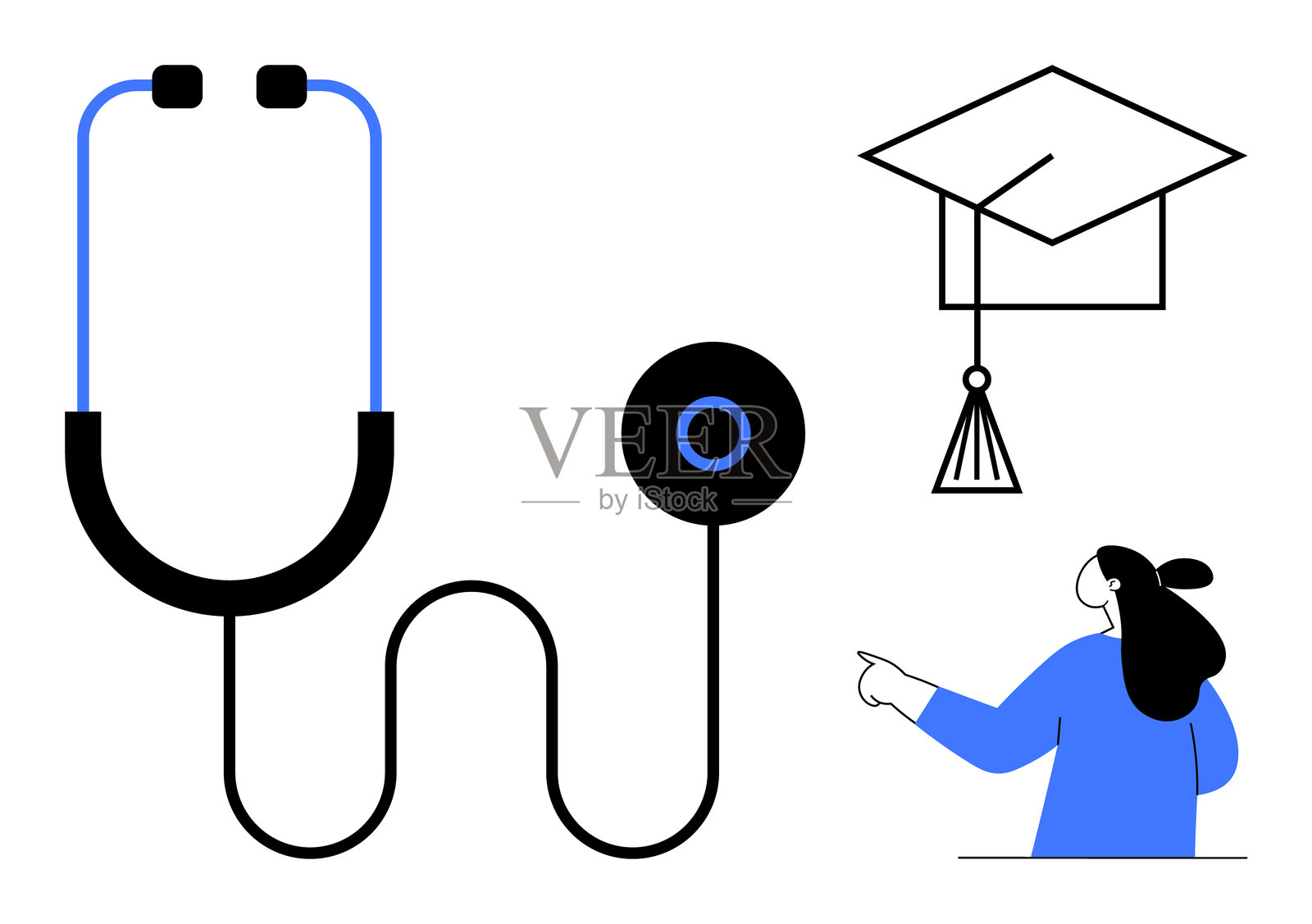 医学教育的象征：听诊器与毕业帽插画图片素材