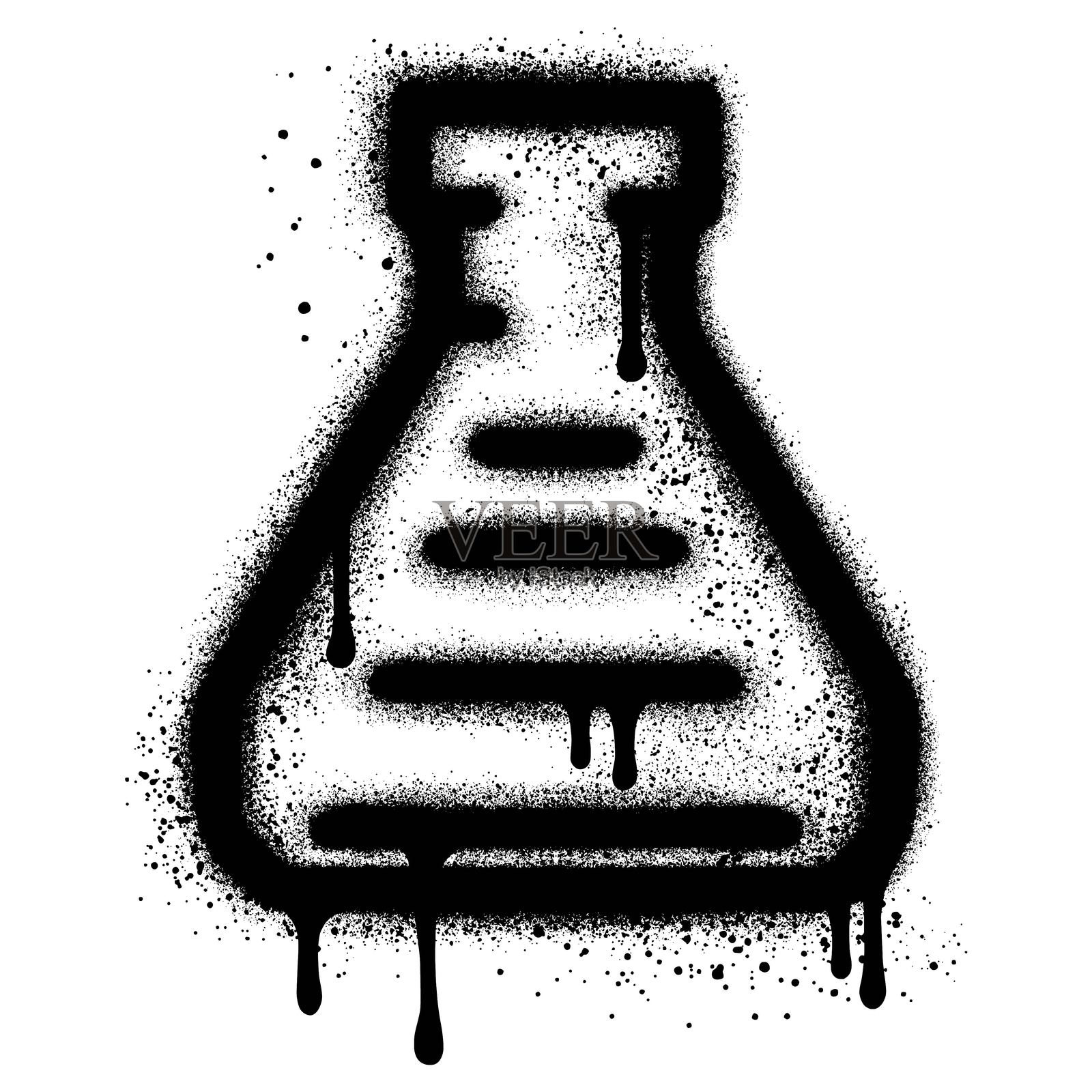 黑色喷漆涂鸦的化学瓶图标。插画图片素材