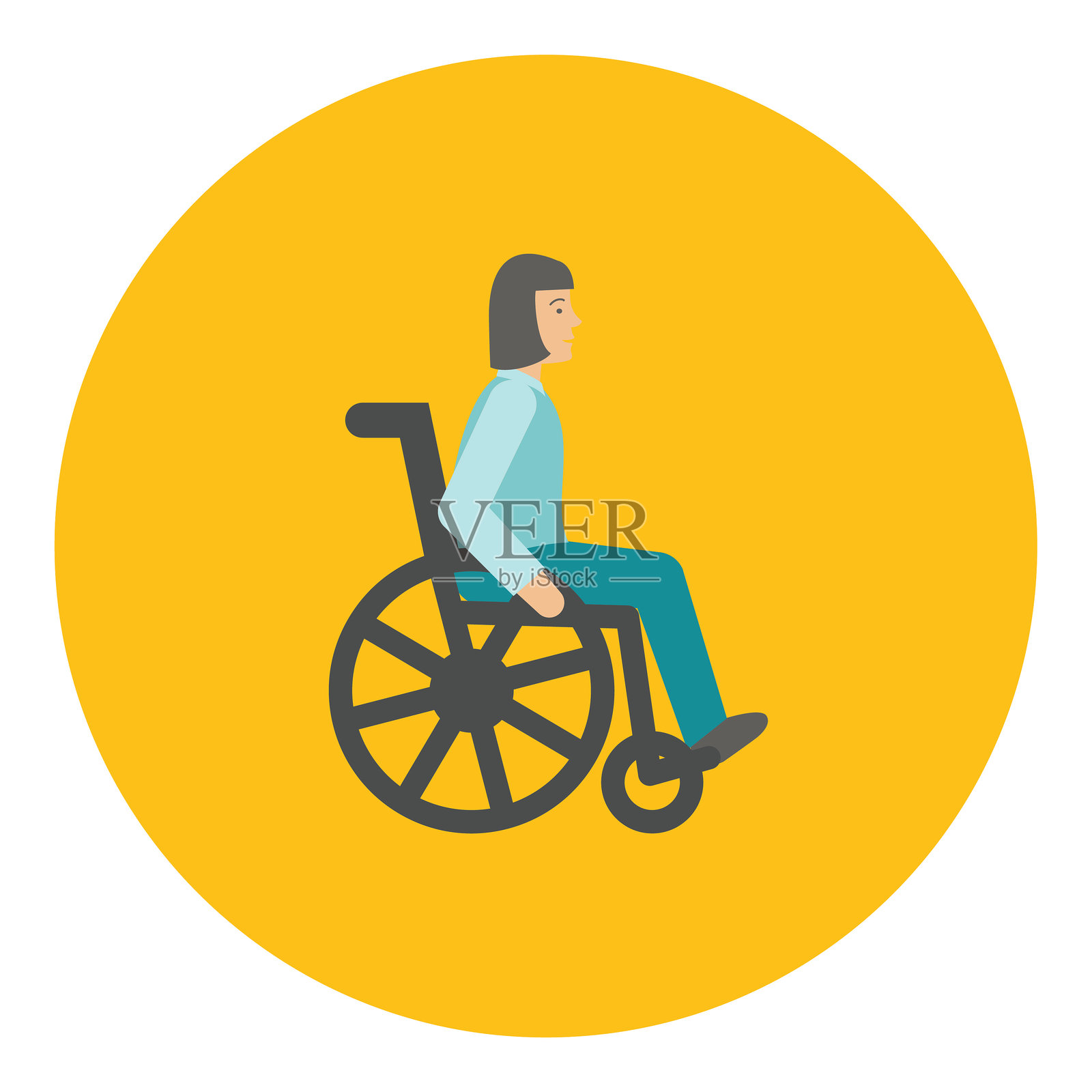 在圆形背景上的平面设计风格的医疗保健轮椅图标插画图片素材