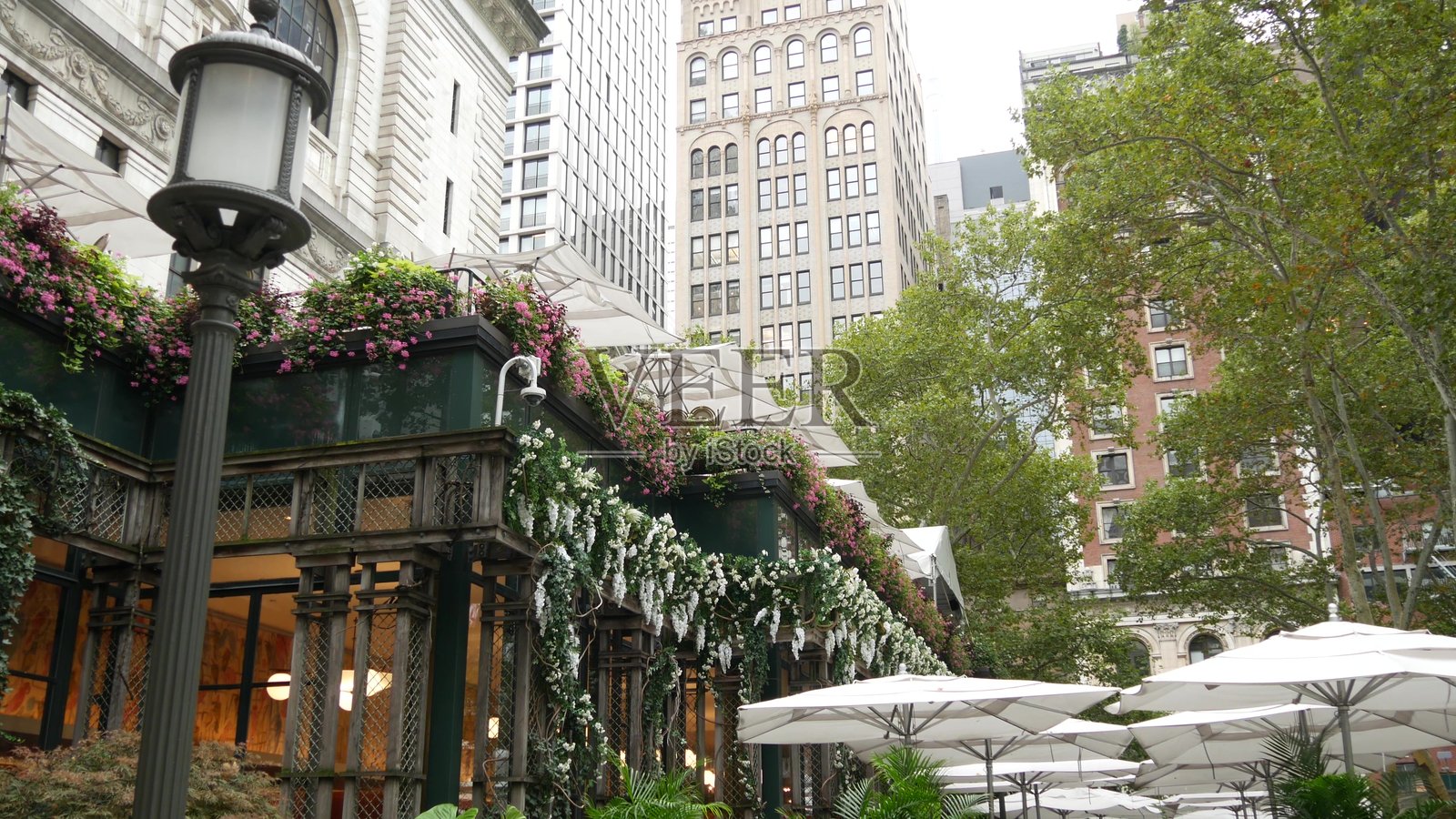 美国纽约市，曼哈顿中城布莱恩特公园，公共图书馆，42街与第五大道。照片摄影图片