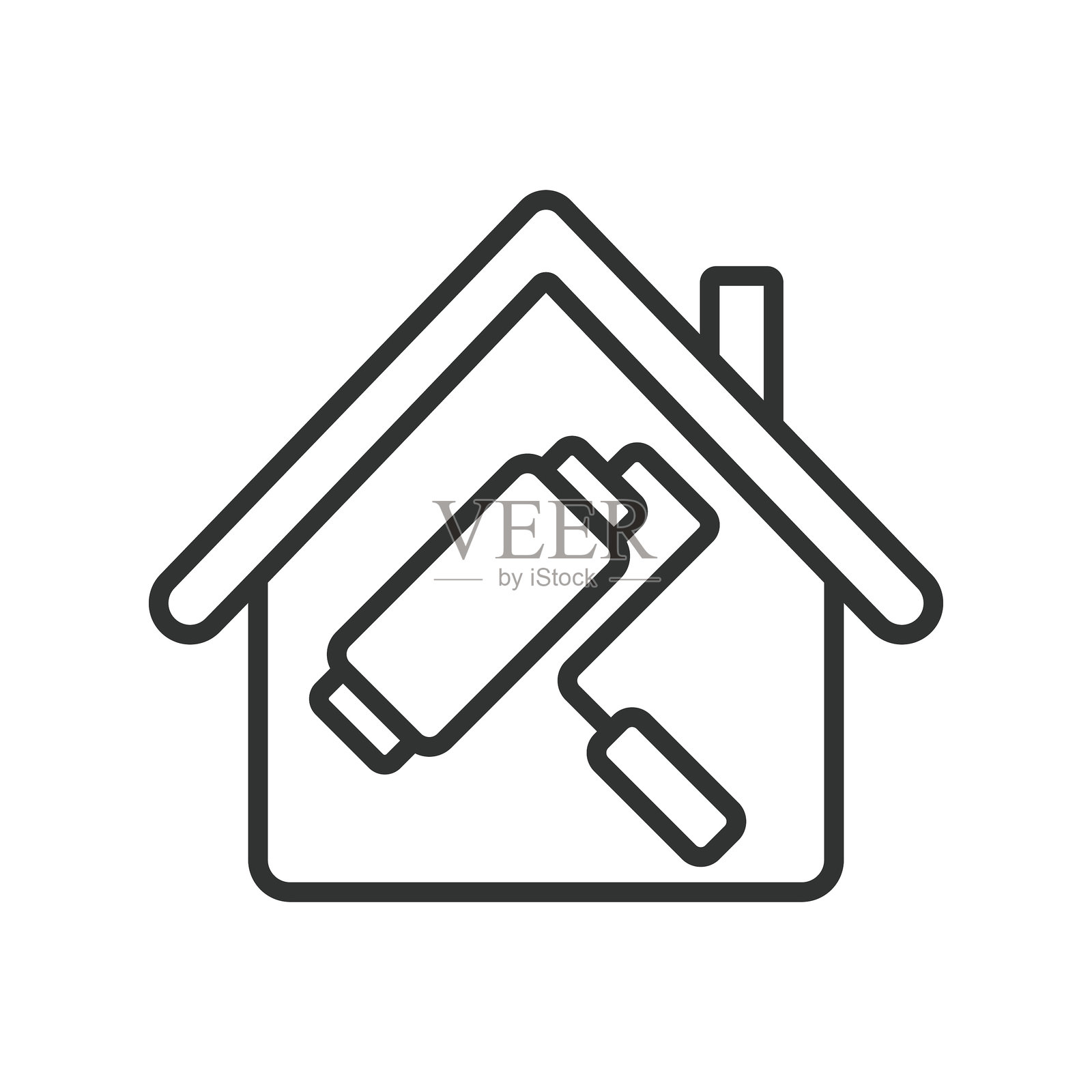 翻新，线条设计图标。翻新，家居改善，改造，施工工作，房屋翻新，室内升级，白色背景上的矢量图。可编辑的翻新图标。插画图片素材