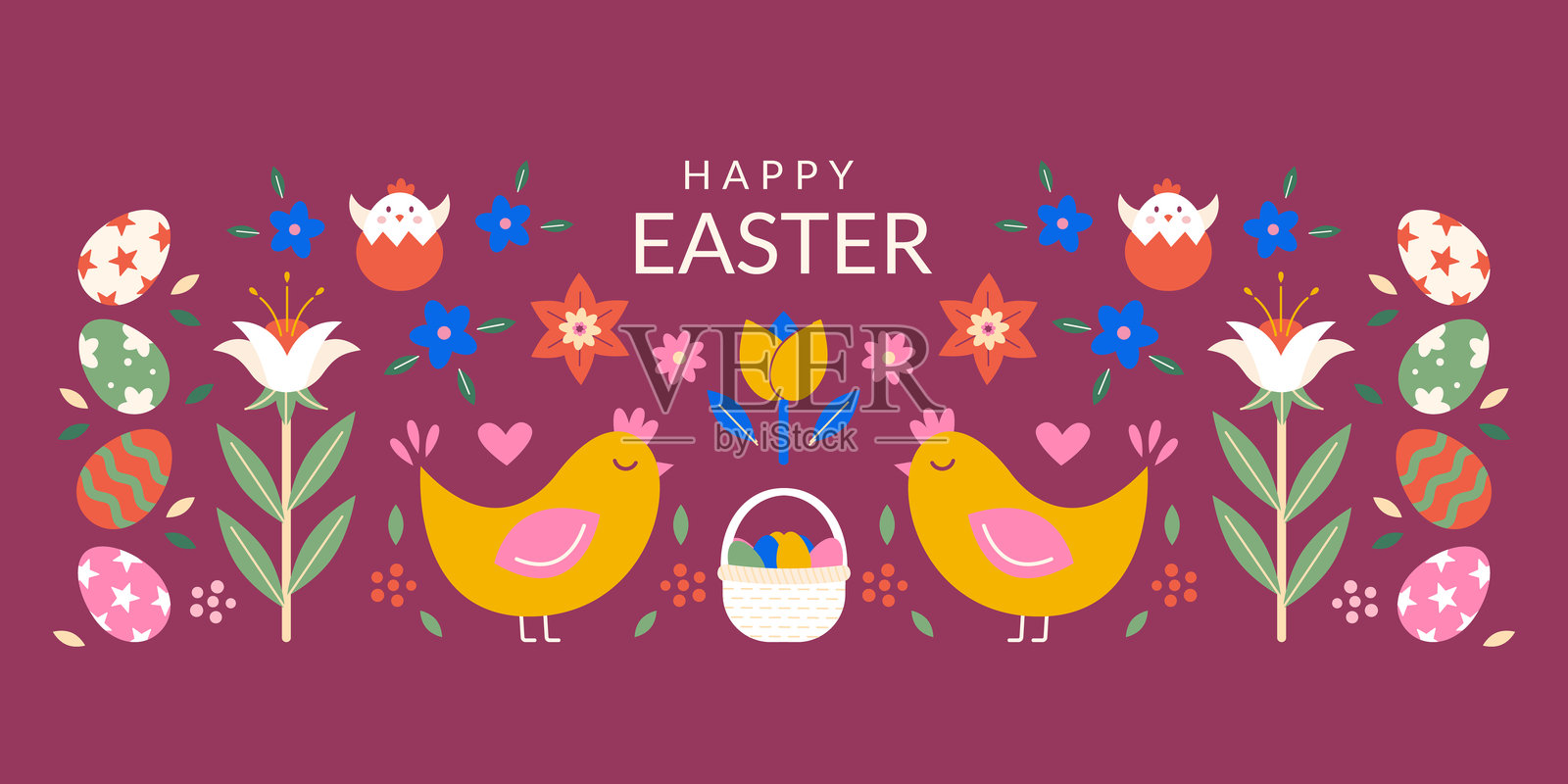 快乐复活节，装饰几何风格的横幅。插画图片素材