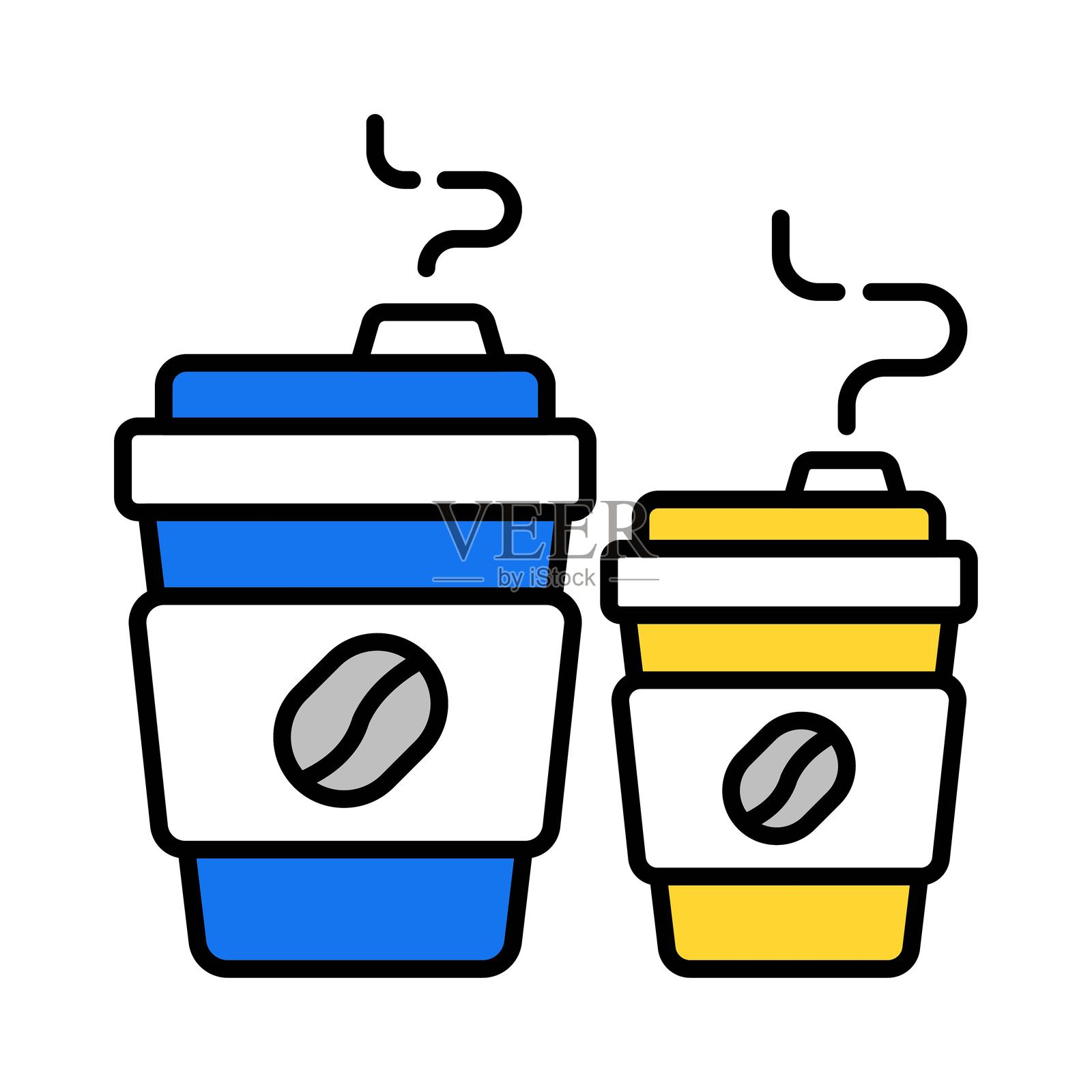 咖啡杯矢量填充轮廓图标风格插图。EPS 10 文件插画图片素材