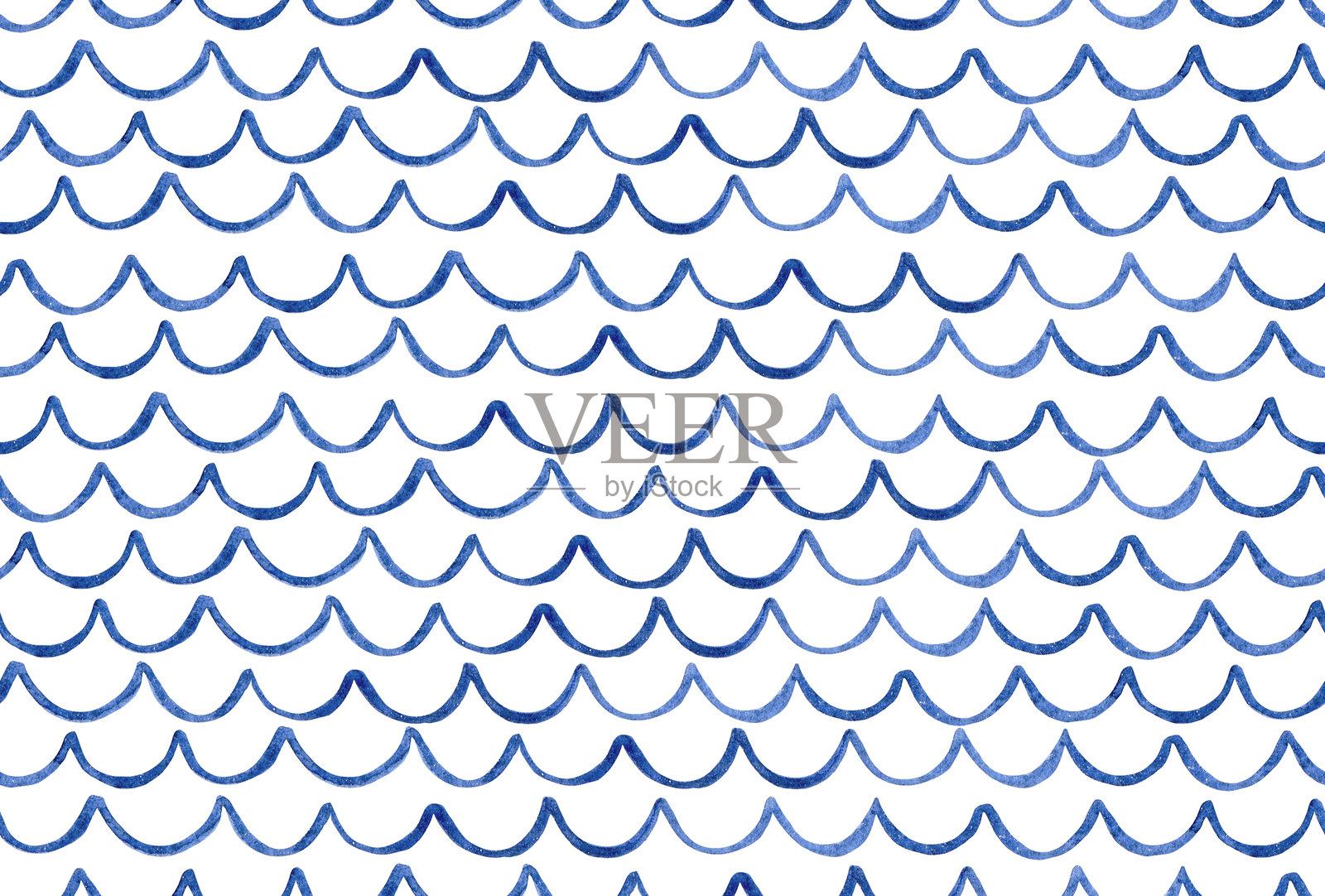 水彩无缝图案，蓝色波浪。手绘。插画图片素材