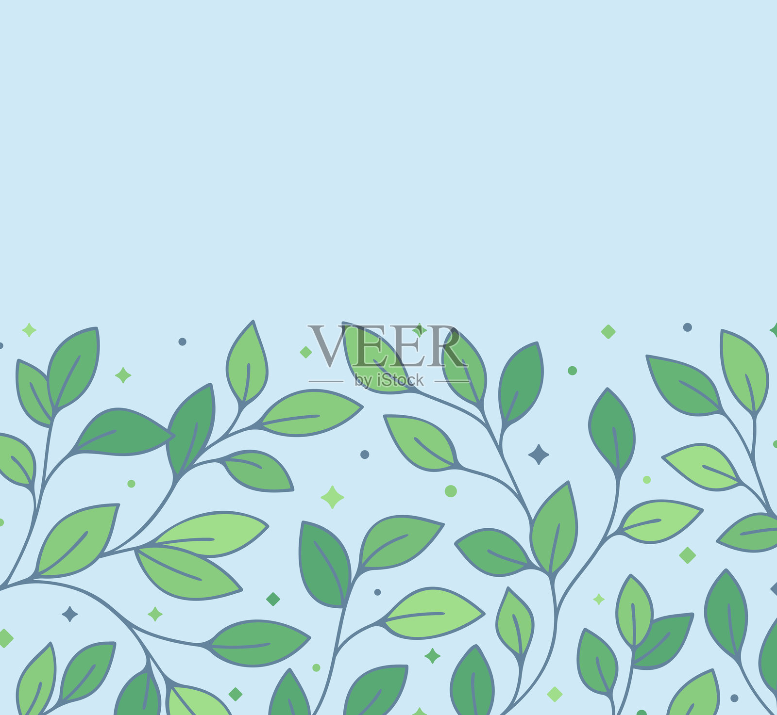 春天绿色叶子线条画边框插画图片素材