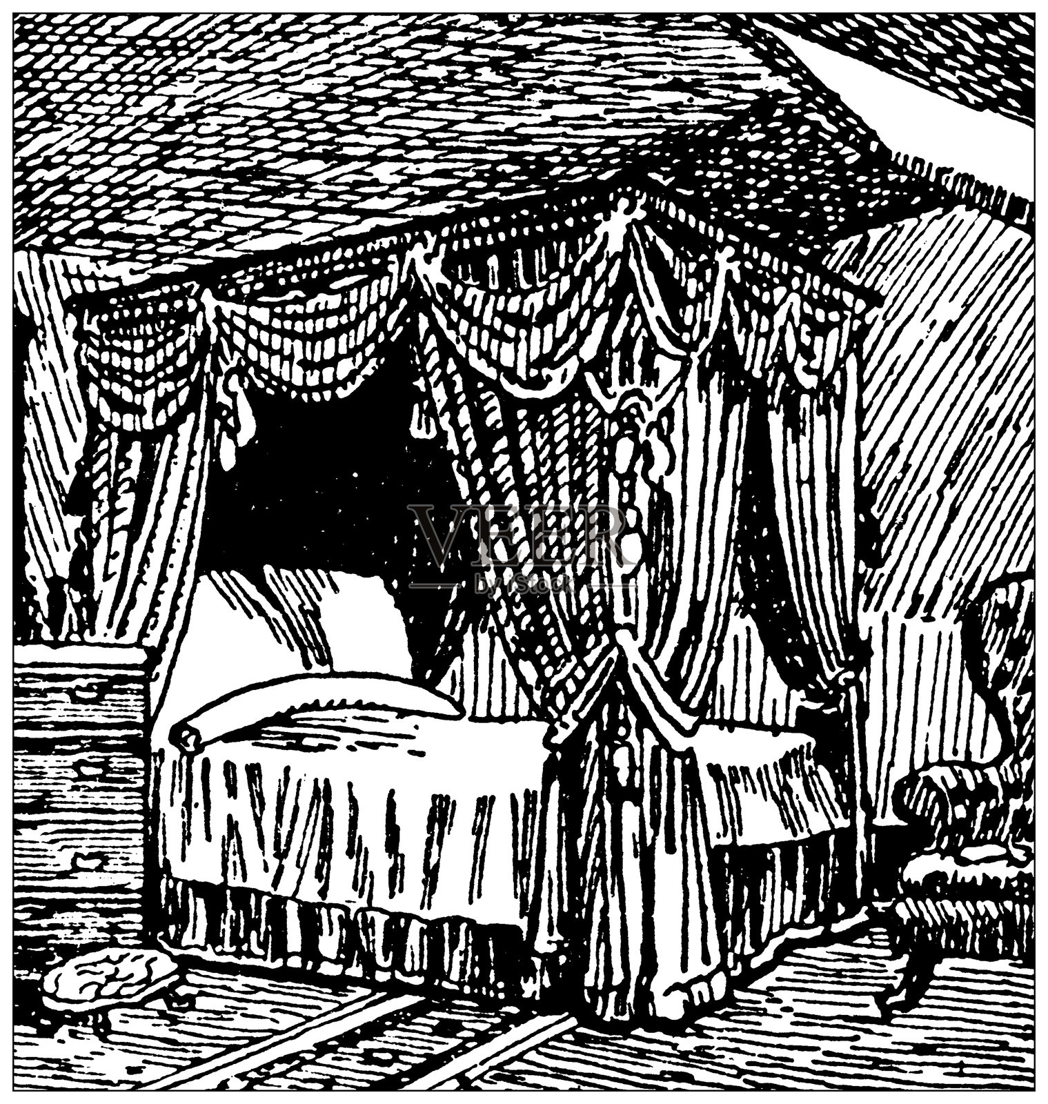 玛莎·华盛顿的床，弗农山插画图片素材