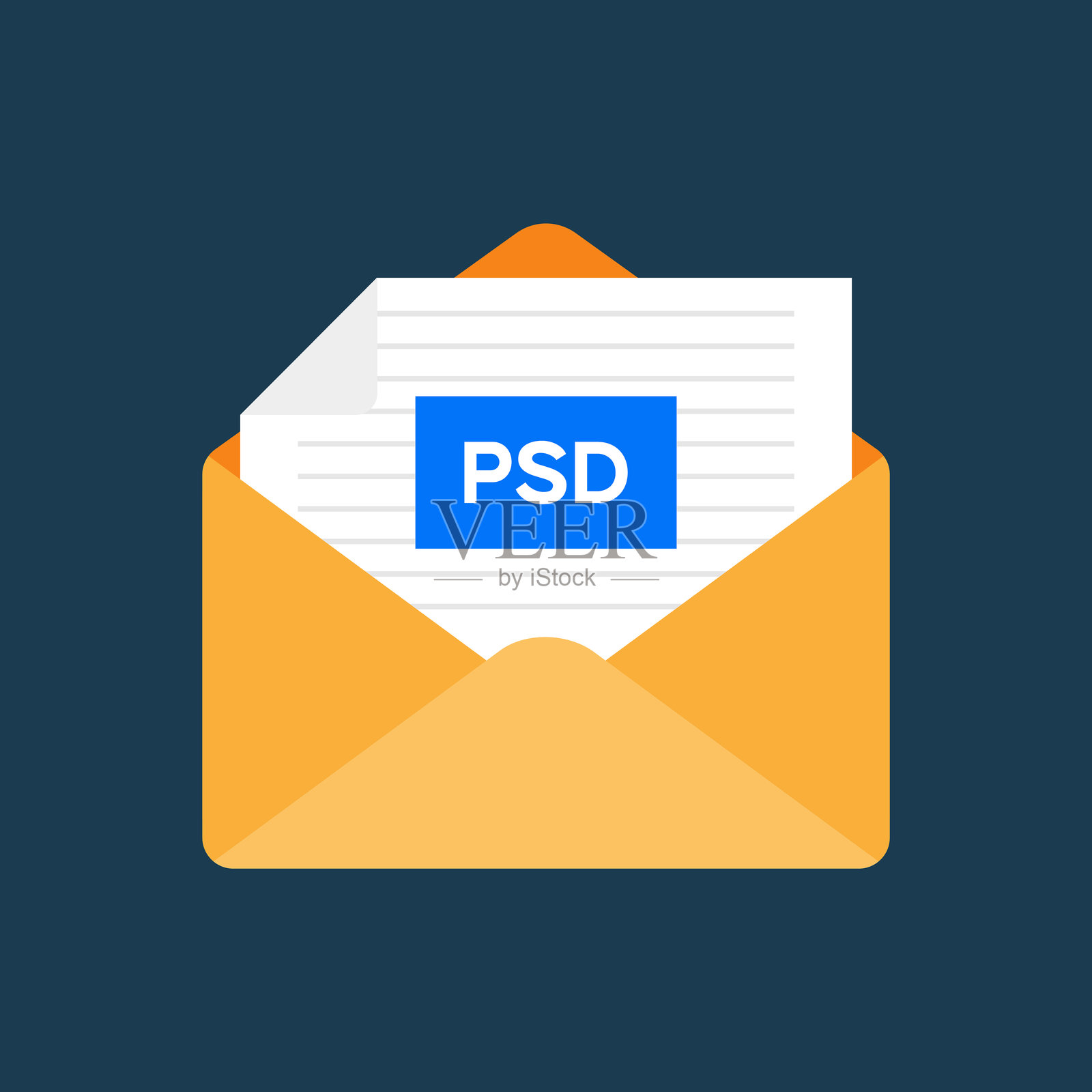 蓝色背景上的PSD文件图标插图的信封插画图片素材