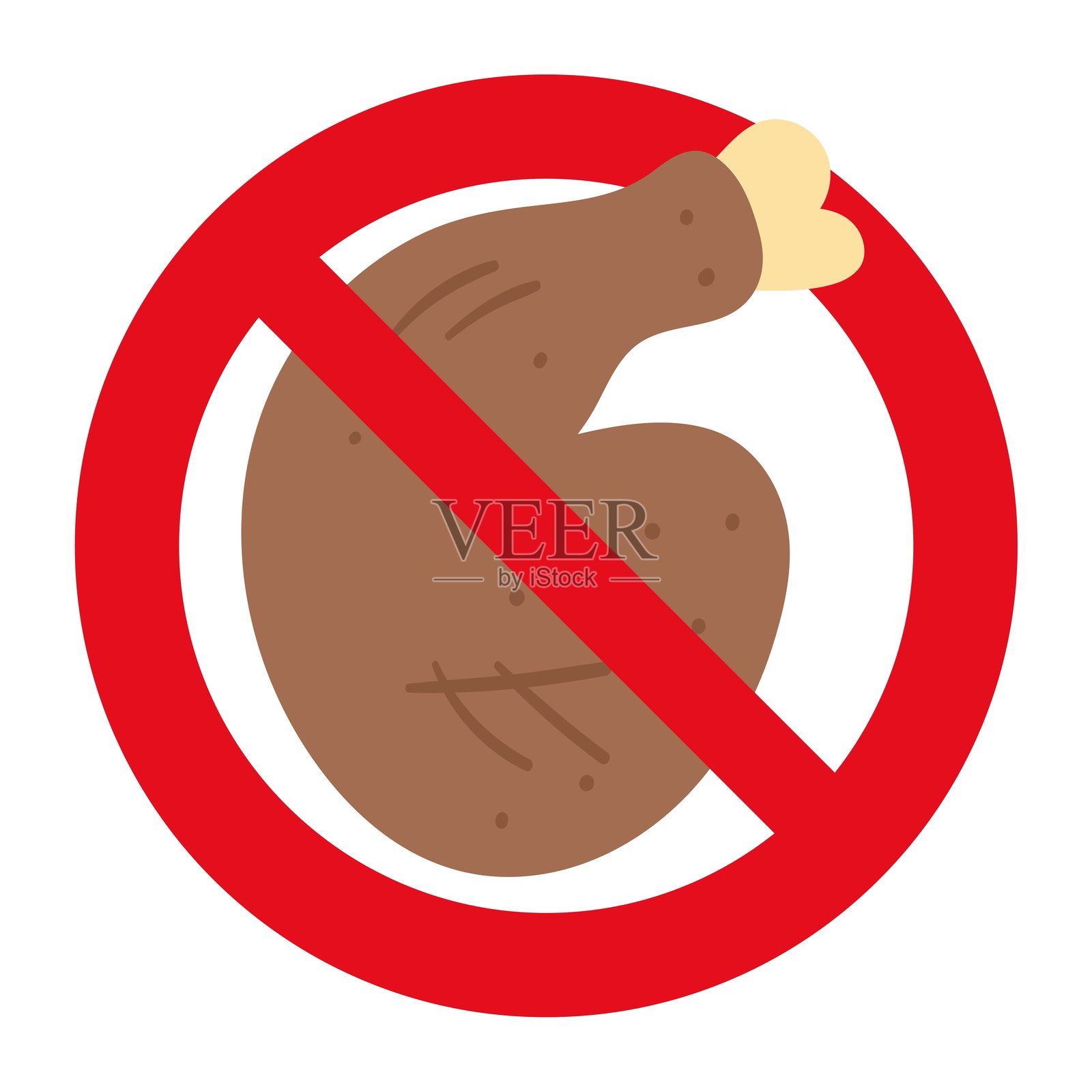 禁止食用肉类标志。鸡腿。禁止标志图标。插画图片素材