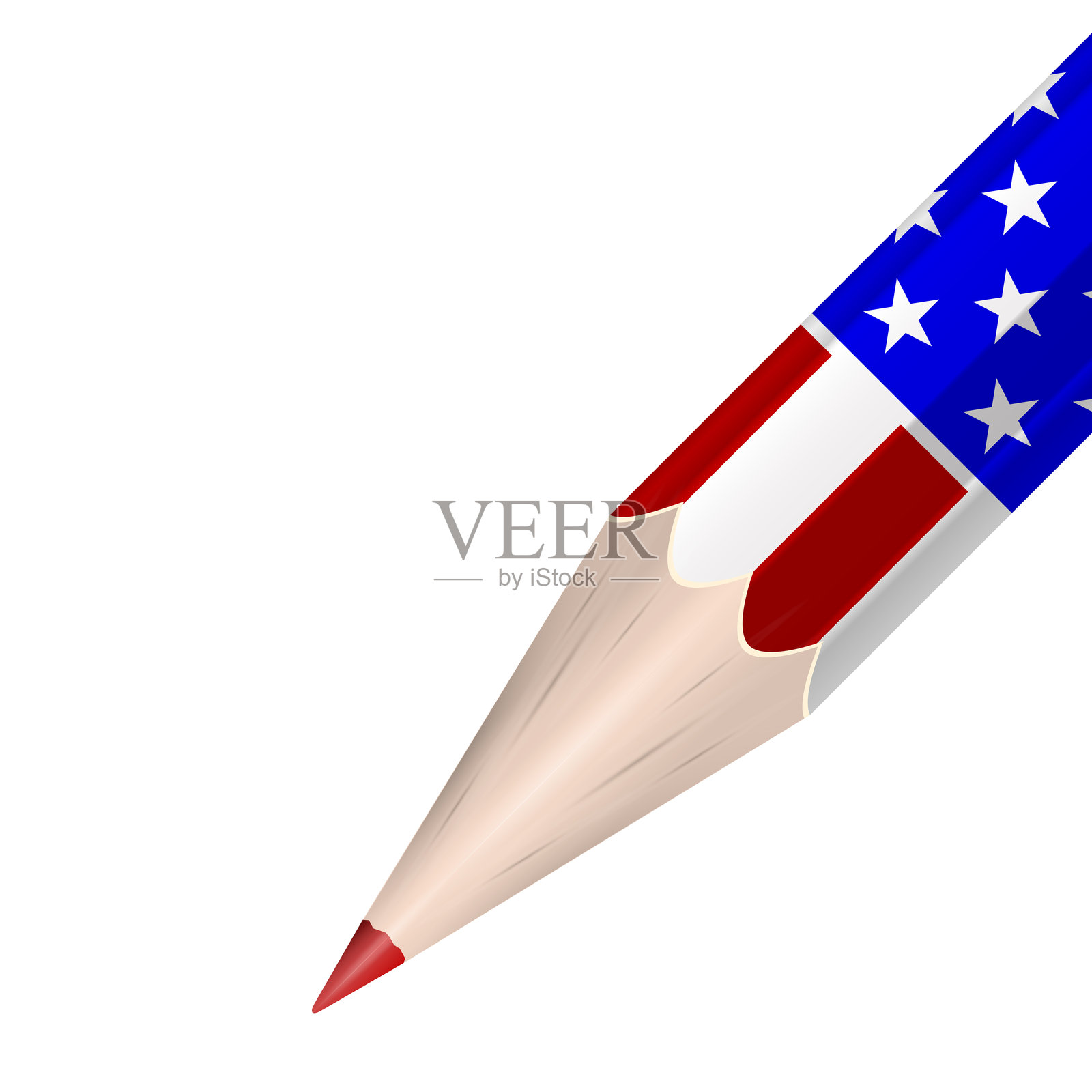 美国国旗颜色的铅笔。美国选举。3D矢量插图，背景为白色。插画图片素材