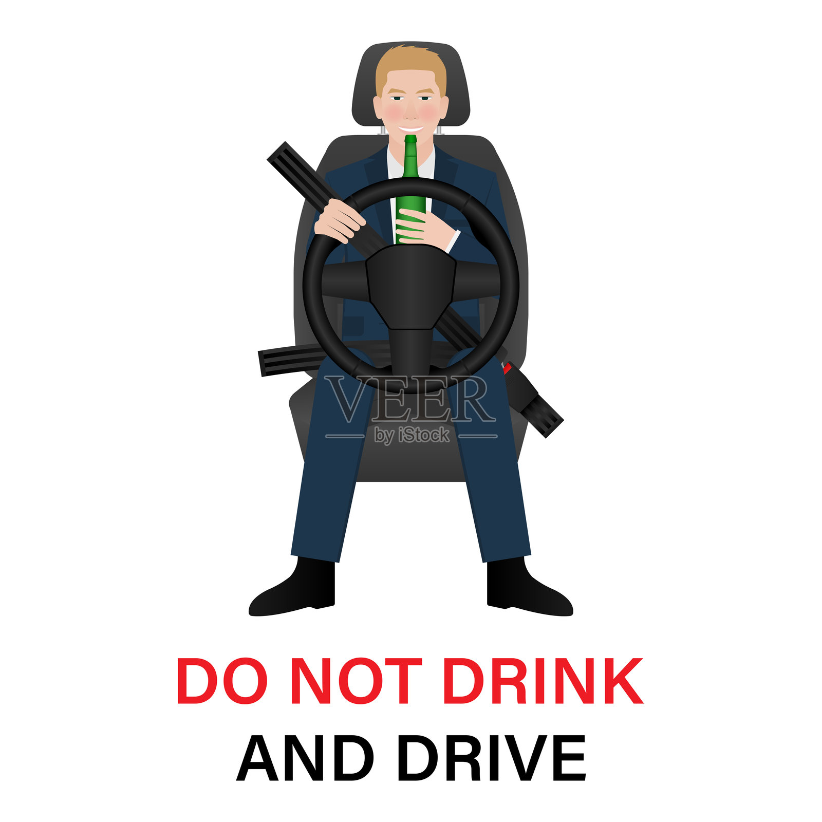 男子在开车时饮酒。请勿酒后驾驶。插画图片素材