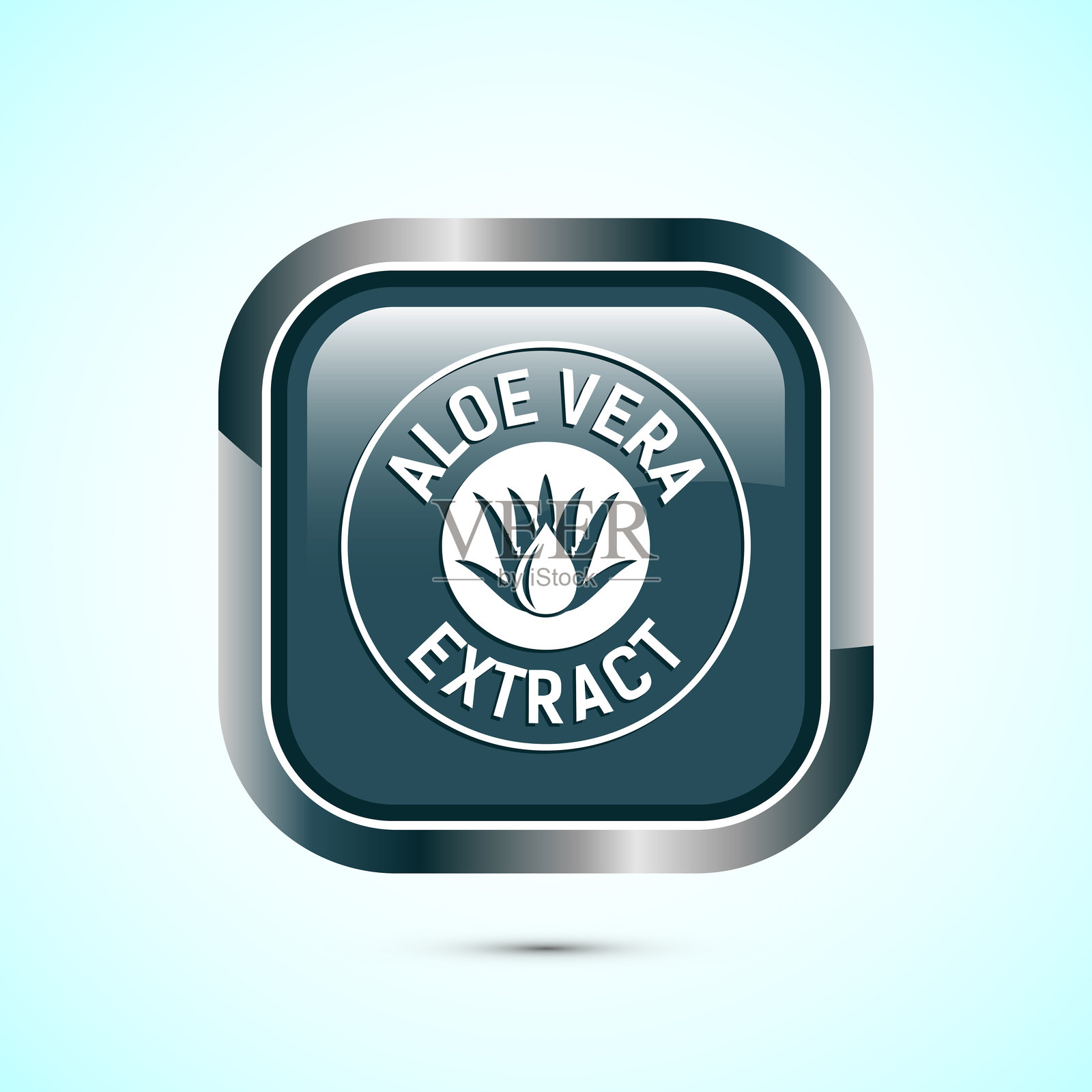 芦荟提取物图标设计插图。用于产品包装的芦荟徽章标签，灰色方形按钮设计。插画图片素材