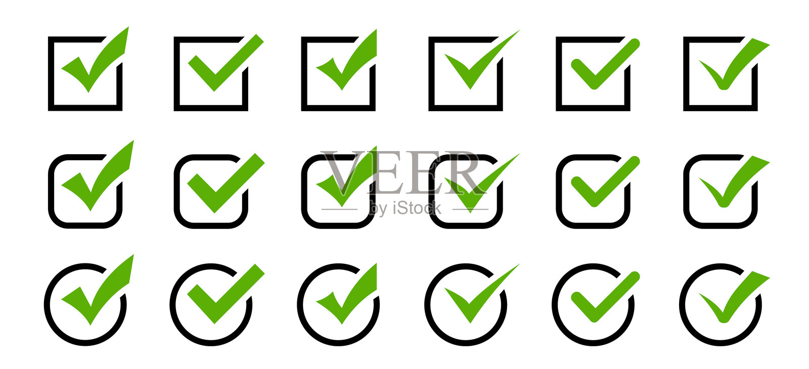 绿色勾选标记图标。勾选标记矢量图标。矢量插图。已批准图标。插画图片素材