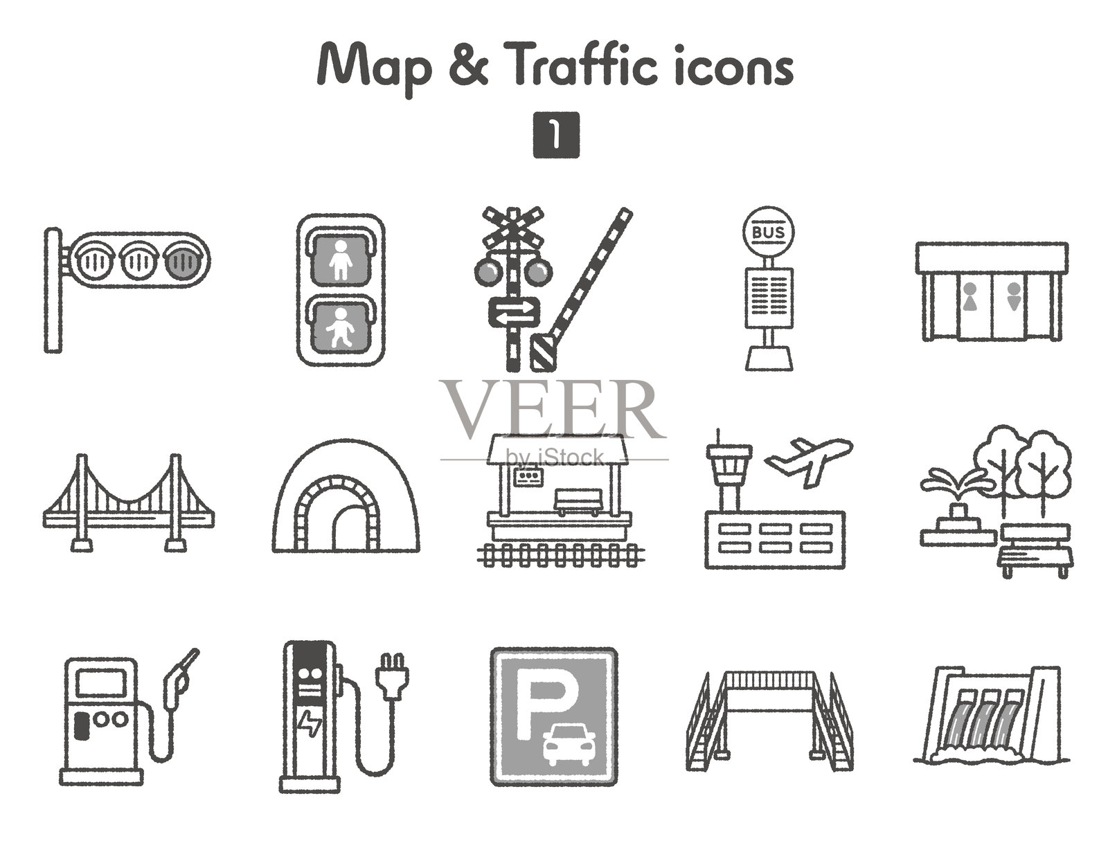 地图和交通图标集合插画图片素材