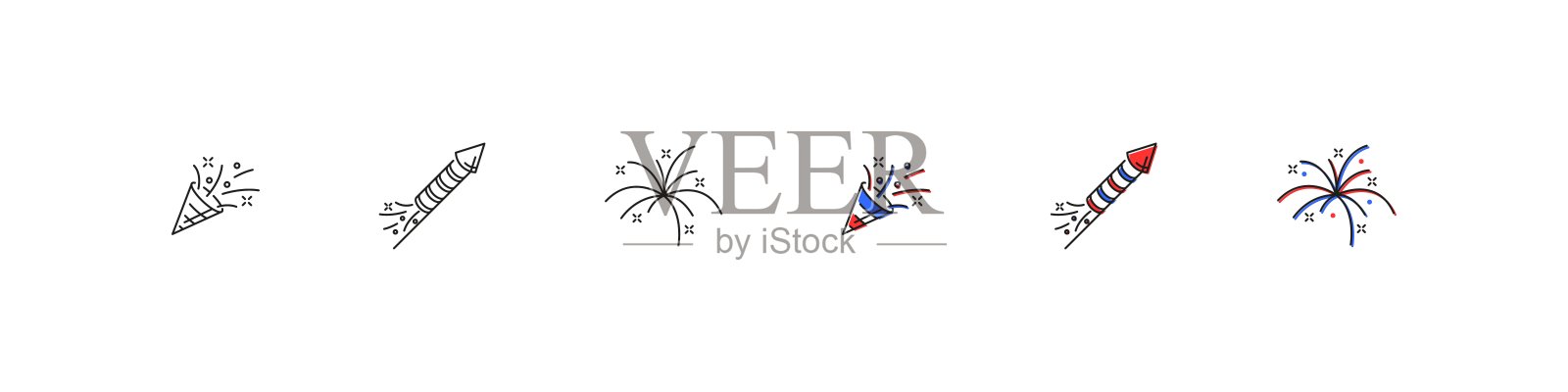 美国色彩风格的烟花矢量图标集插画图片素材