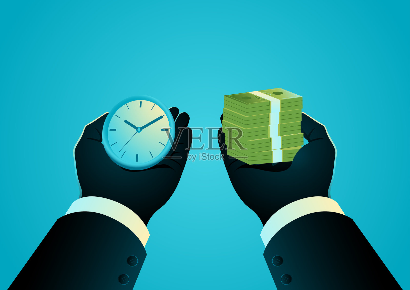 商人手部轮廓与时间和金钱插画图片素材