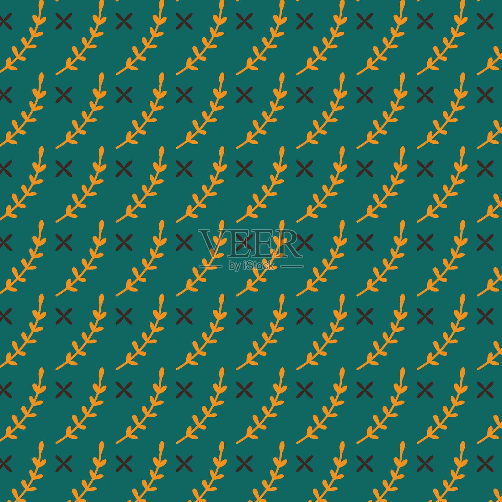 绿色背景上的秋叶无缝图案。矢量插图。插画图片素材