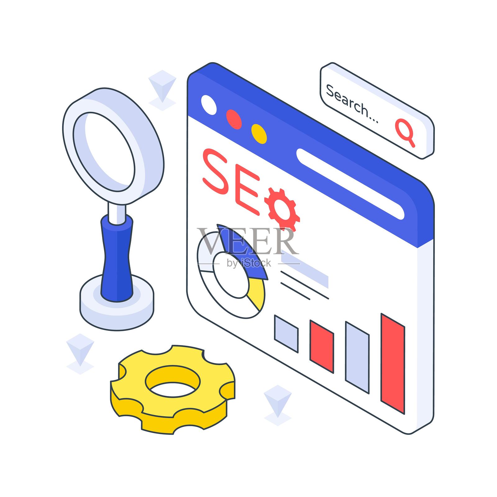 网页SEO等距彩色插图。EPS文件库存插图插画图片素材