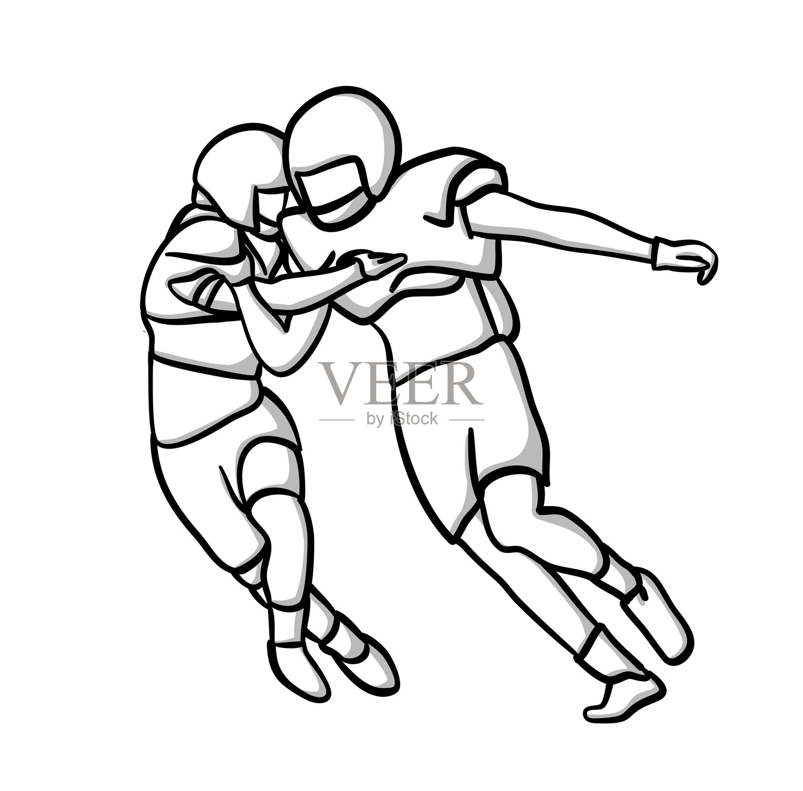 美式足球一对一素描插画图片素材