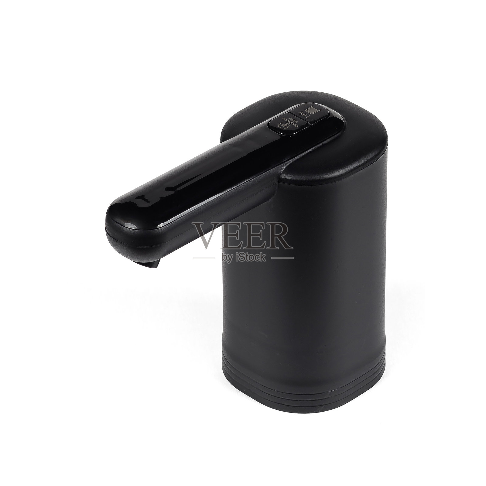 一个黑色的分配器，配有黑色手柄，背景为白色照片摄影图片