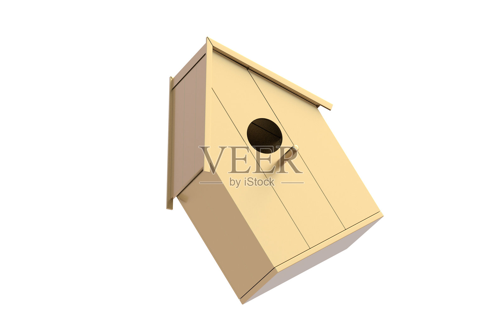 金色鸟屋，背景为白色。3D渲染图。照片摄影图片