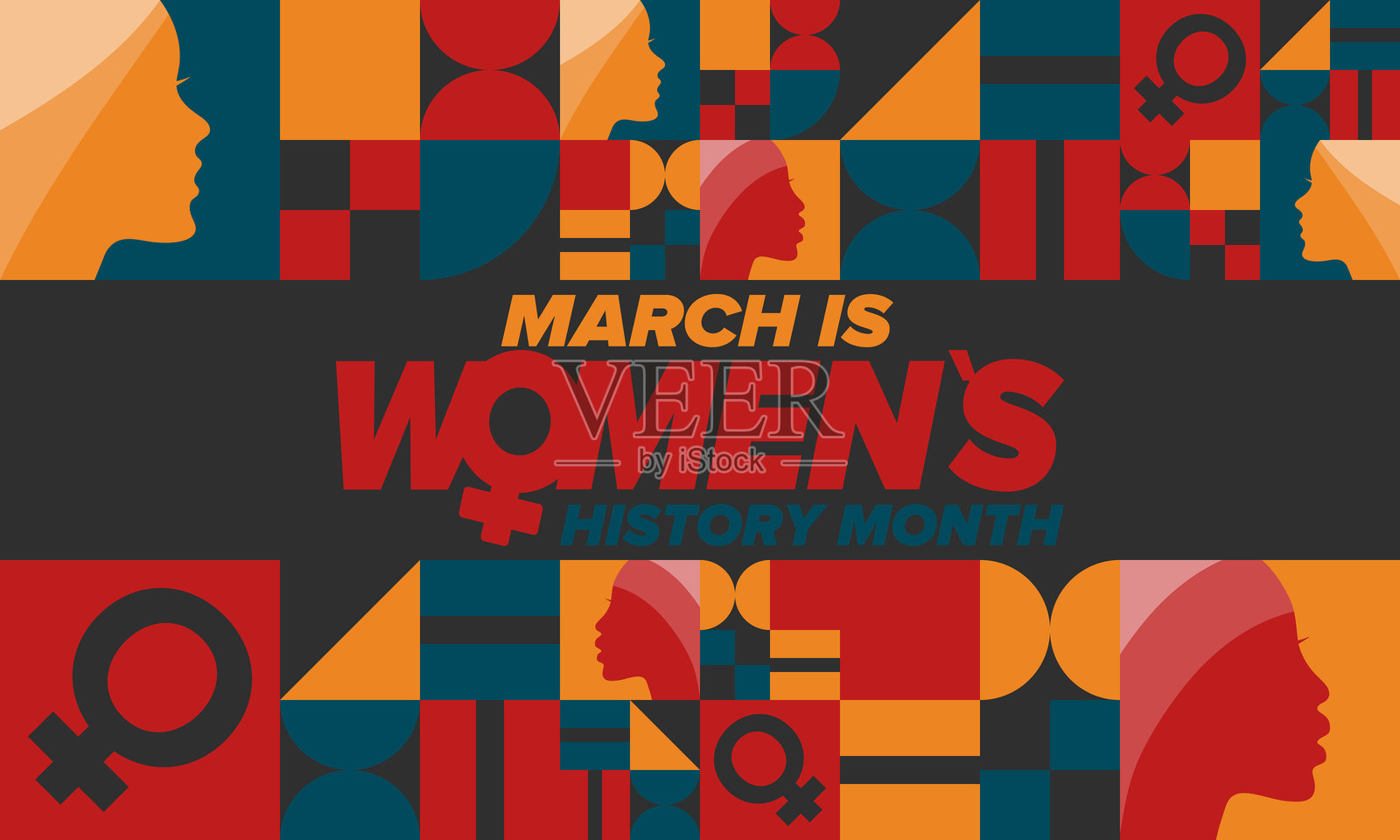 妇女历史月。国际妇女节。每年三月庆祝，以纪念女性对历史的贡献。平等。女性。妇女权利。全球女孩力量。海报，明信片，横幅。矢量插图。插画图片素材