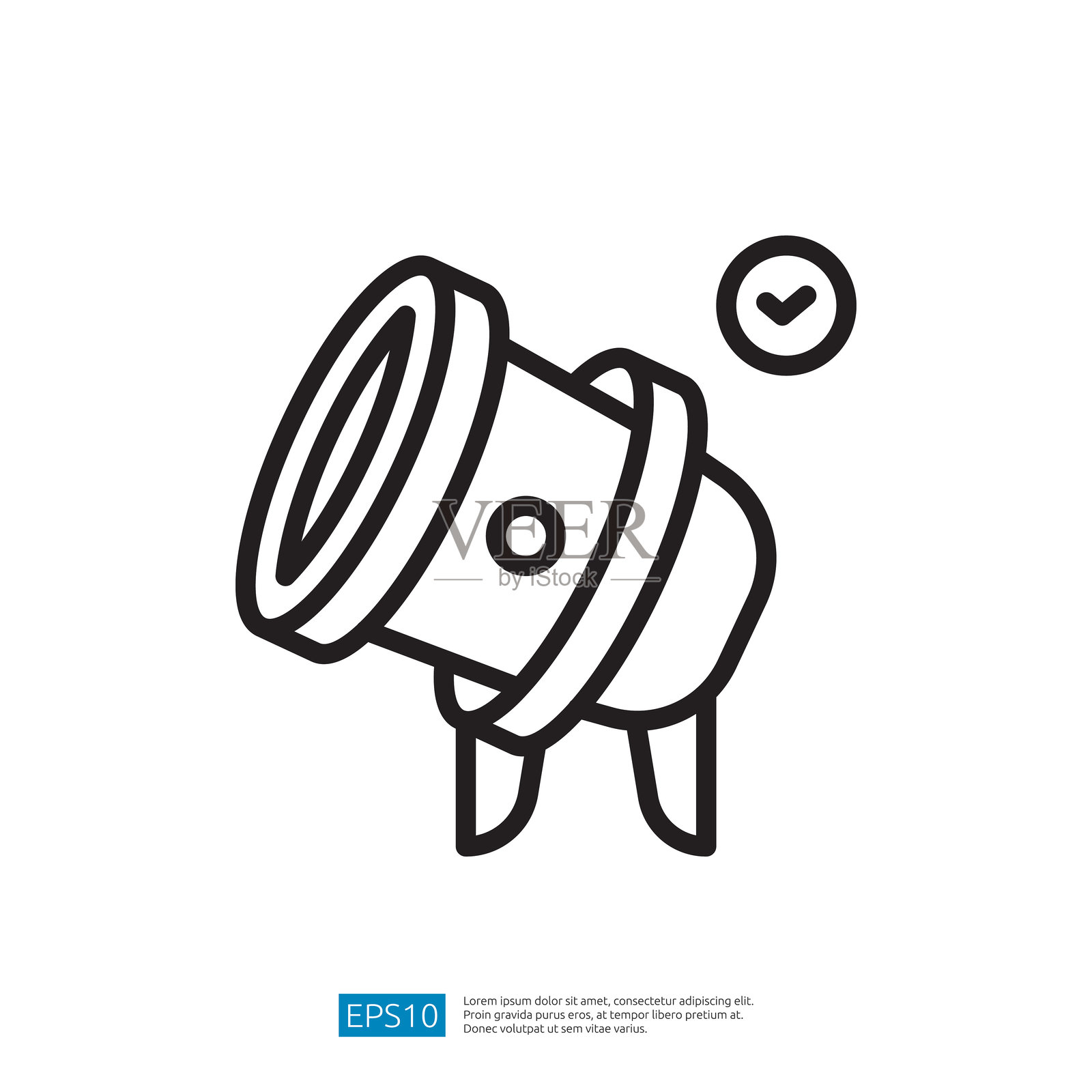 教育用投影仪图标插图，适用于演示和讲座，采用简单线条设计和勾选符号插画图片素材