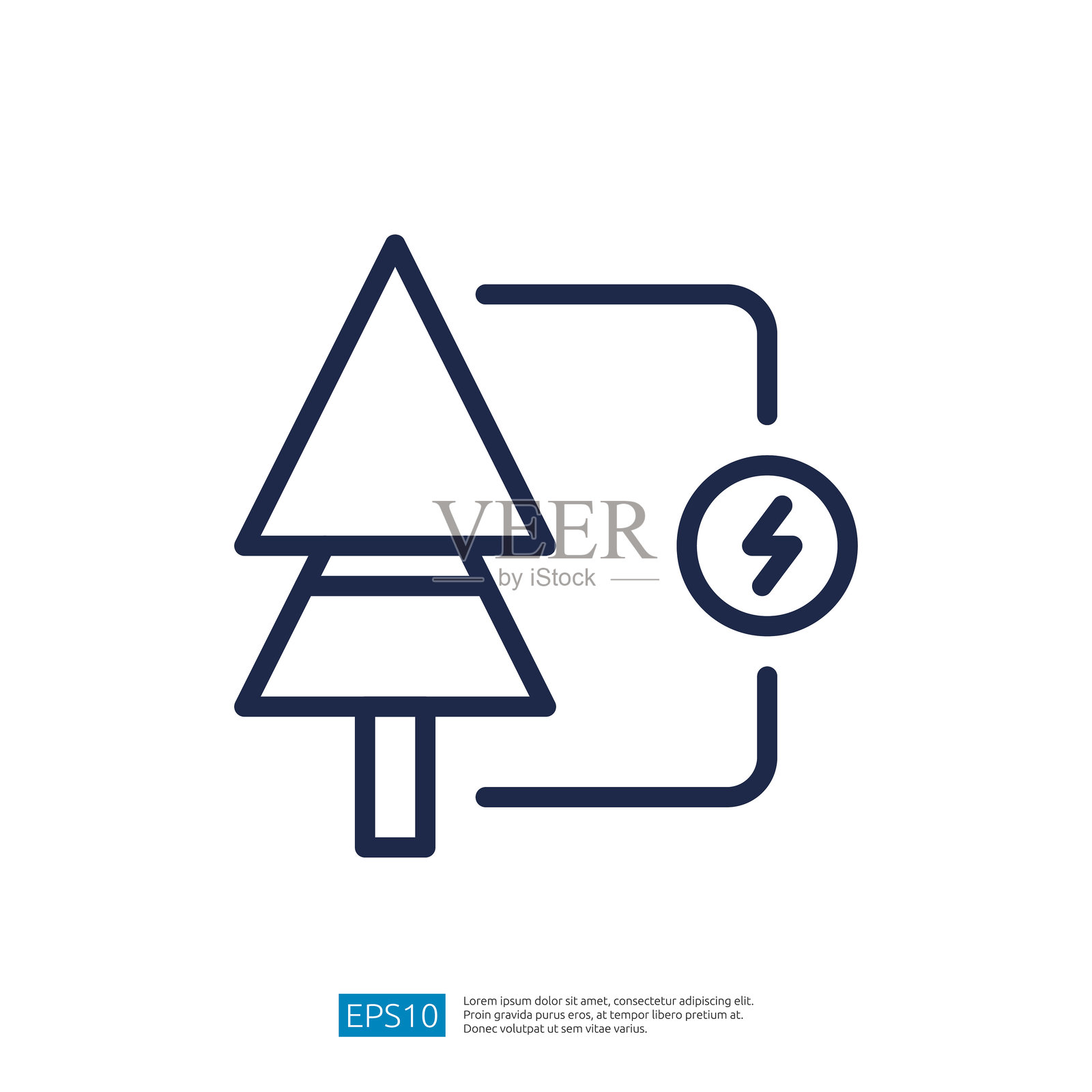 树形图标代表电力生成和可再生能源概念，现代轮廓设计插画图片素材