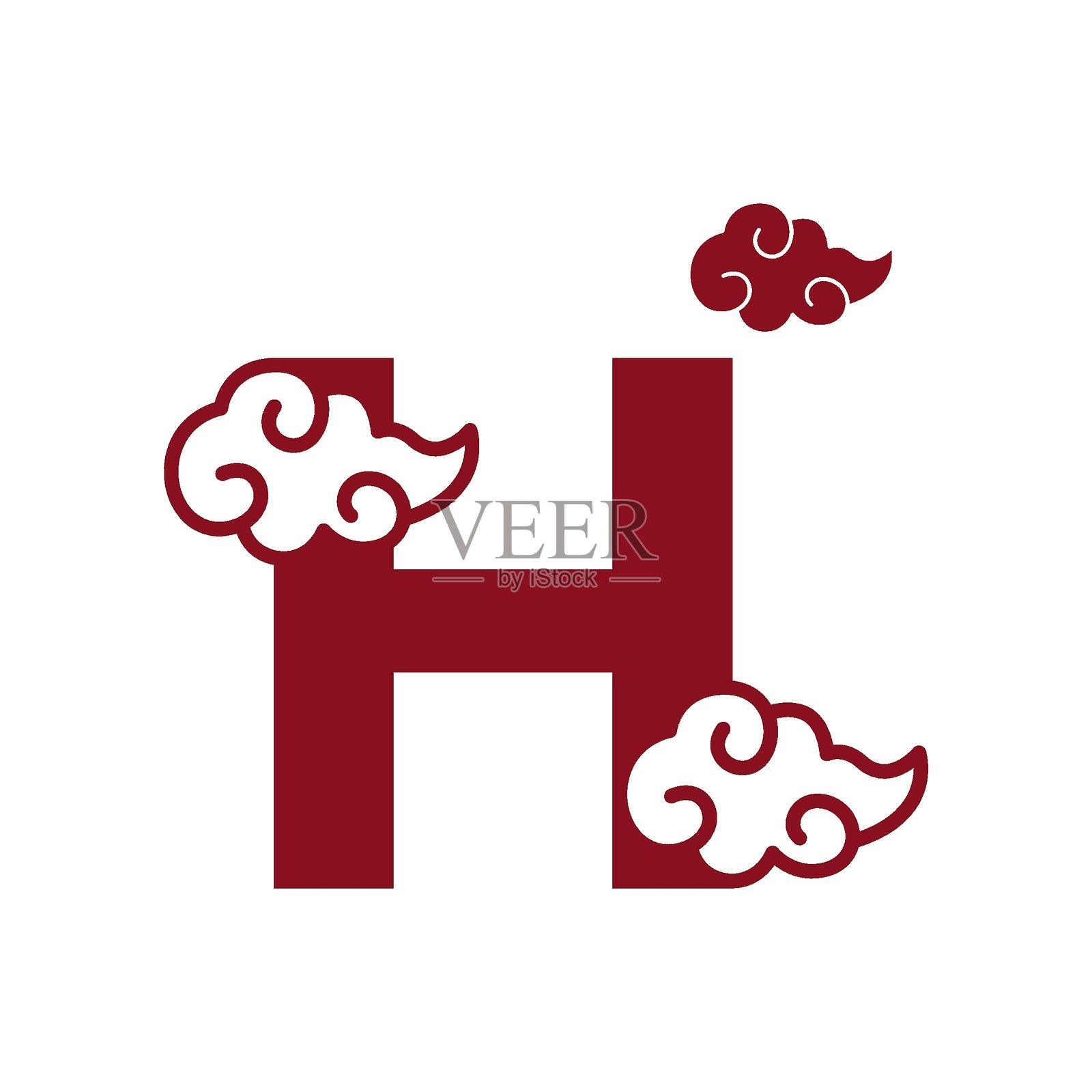 云彩红色字母图标设计插画图片素材