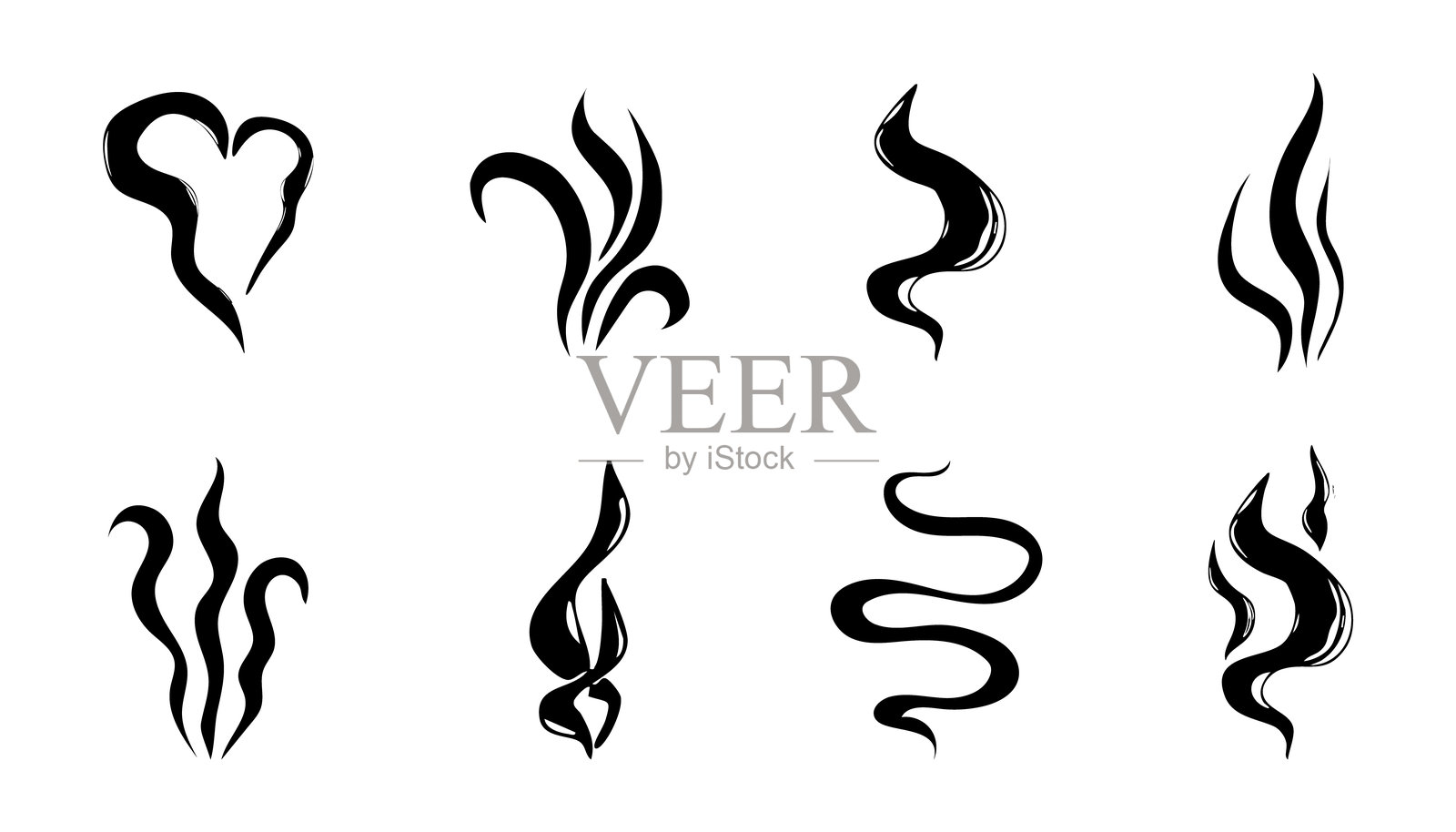 手绘线条漫画涂鸦的蒸汽烟雾。香气轨迹、云朵或风的轮廓。热空气香味蒸发的集合。矢量插图插画图片素材