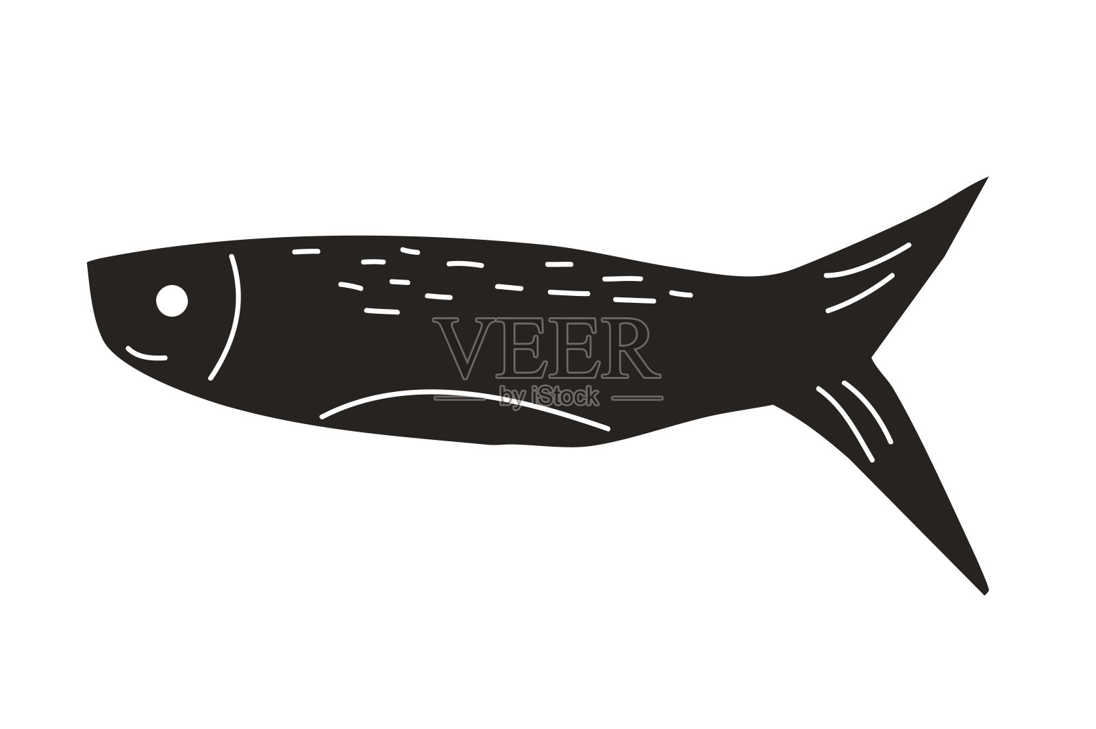 简单的鱼。沙丁鱼纹理元素。鲑鱼或凤尾鱼轮廓。海洋动物。矢量手绘剪贴画插图，独立于白色背景。插画图片素材