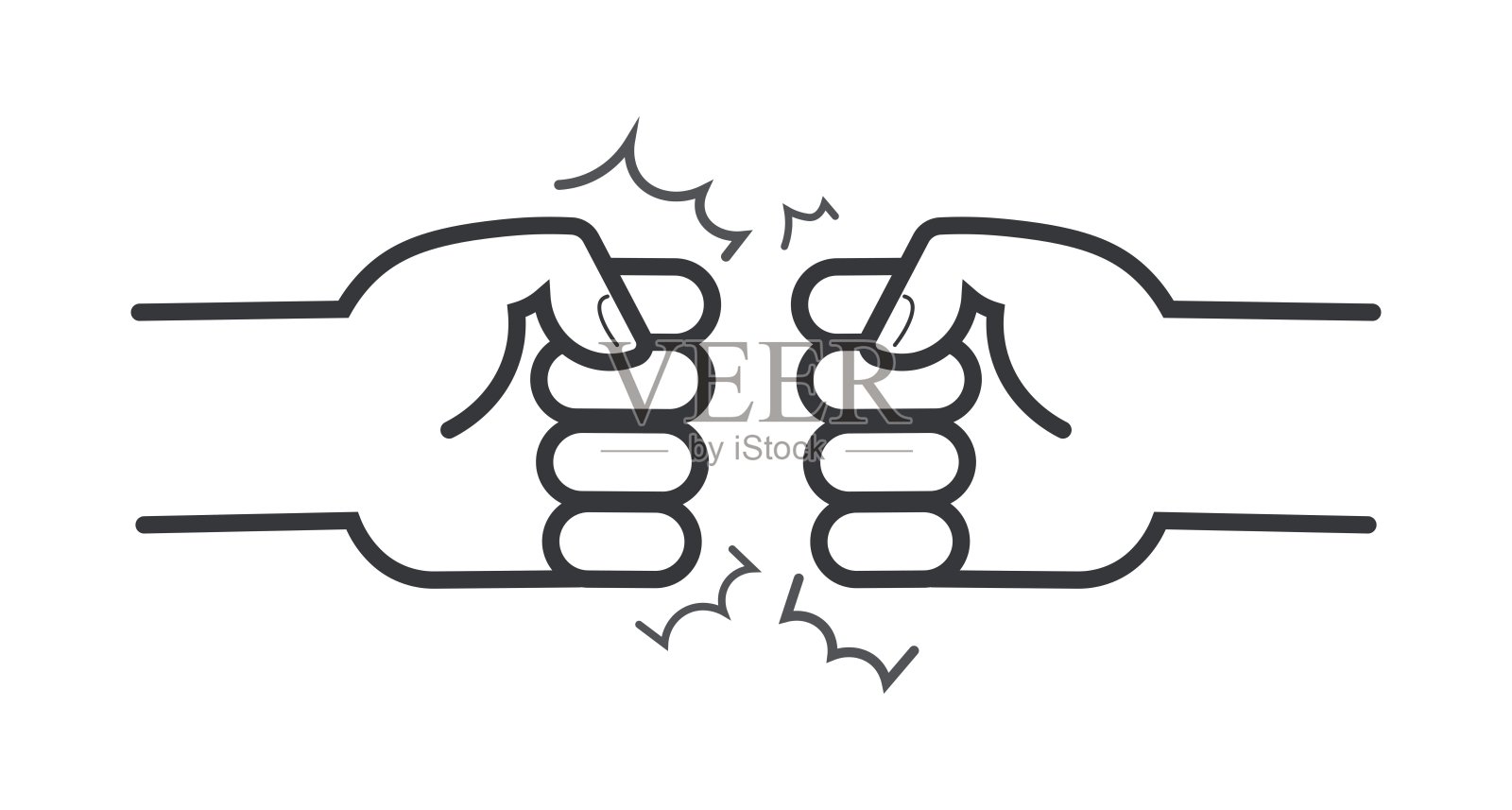 孤立的轮廓图标，两个拳头打斗，拳击，暴力插画图片素材