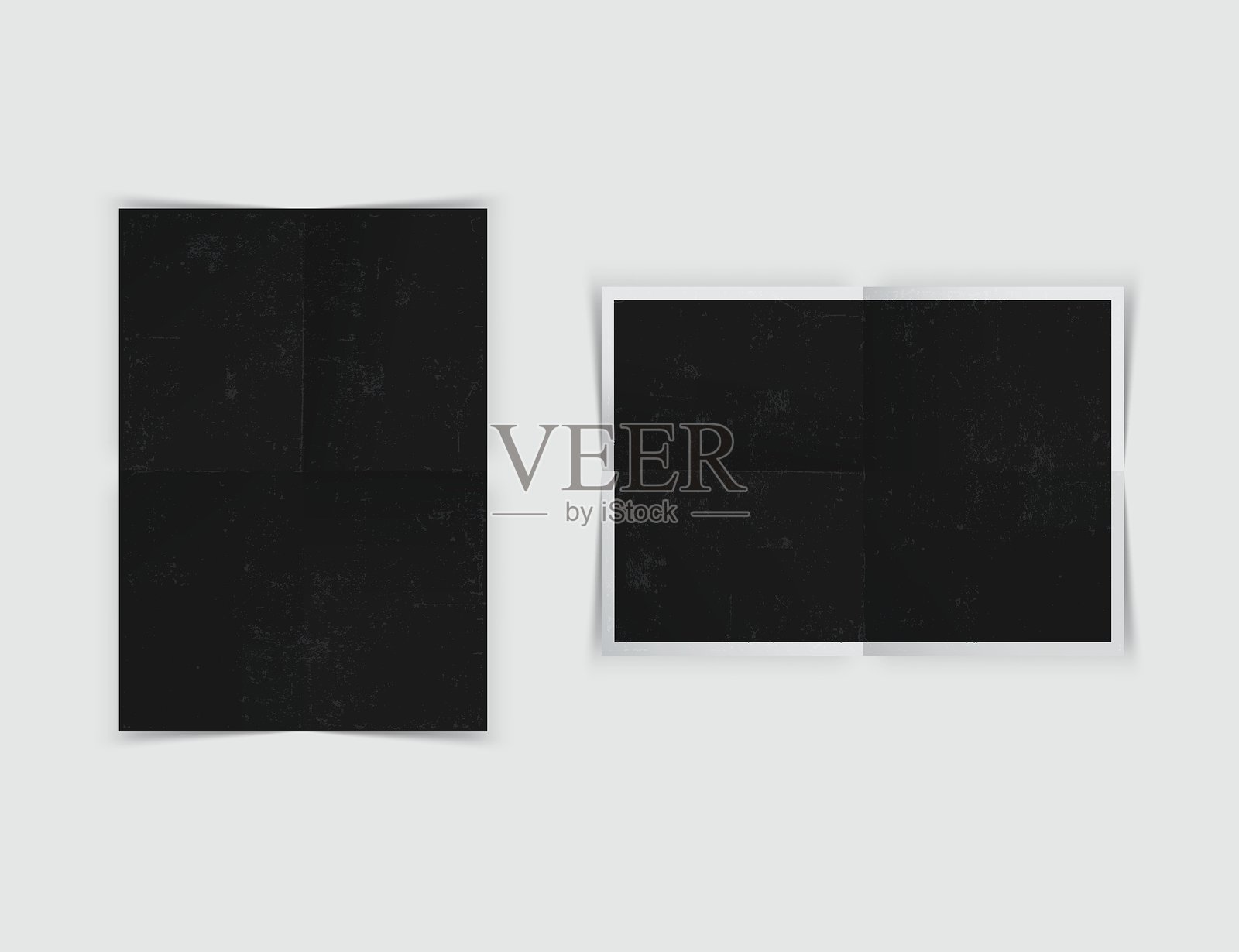 逼真的空白折叠纸海报模型，带阴影，独立于背景。设计皱褶的宣传单模板，用于展示艺术作品、图片、广告、横幅和展览。矢量插图。插画图片素材