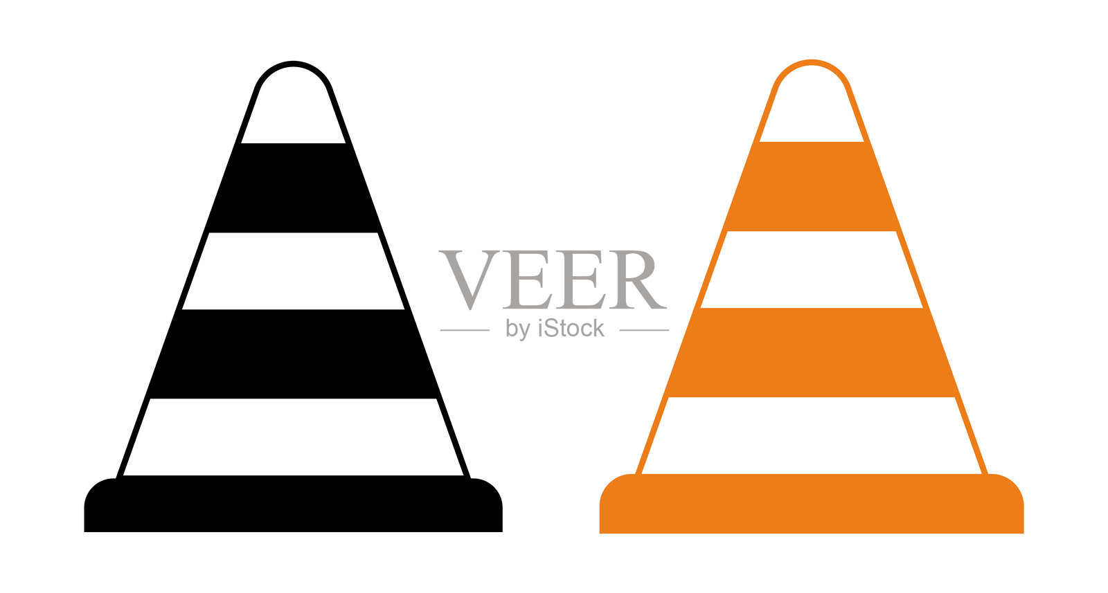 路锥。道路修理。橙色、黑色和白色安全锥的标志。危险警告图标。交通锥图标集。EPS 10。矢量插图插画图片素材