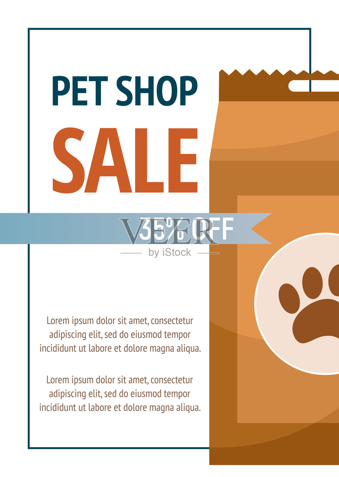 白色背景上的猫狗干粮包装。宠物店概念宣传单模板。插画图片素材