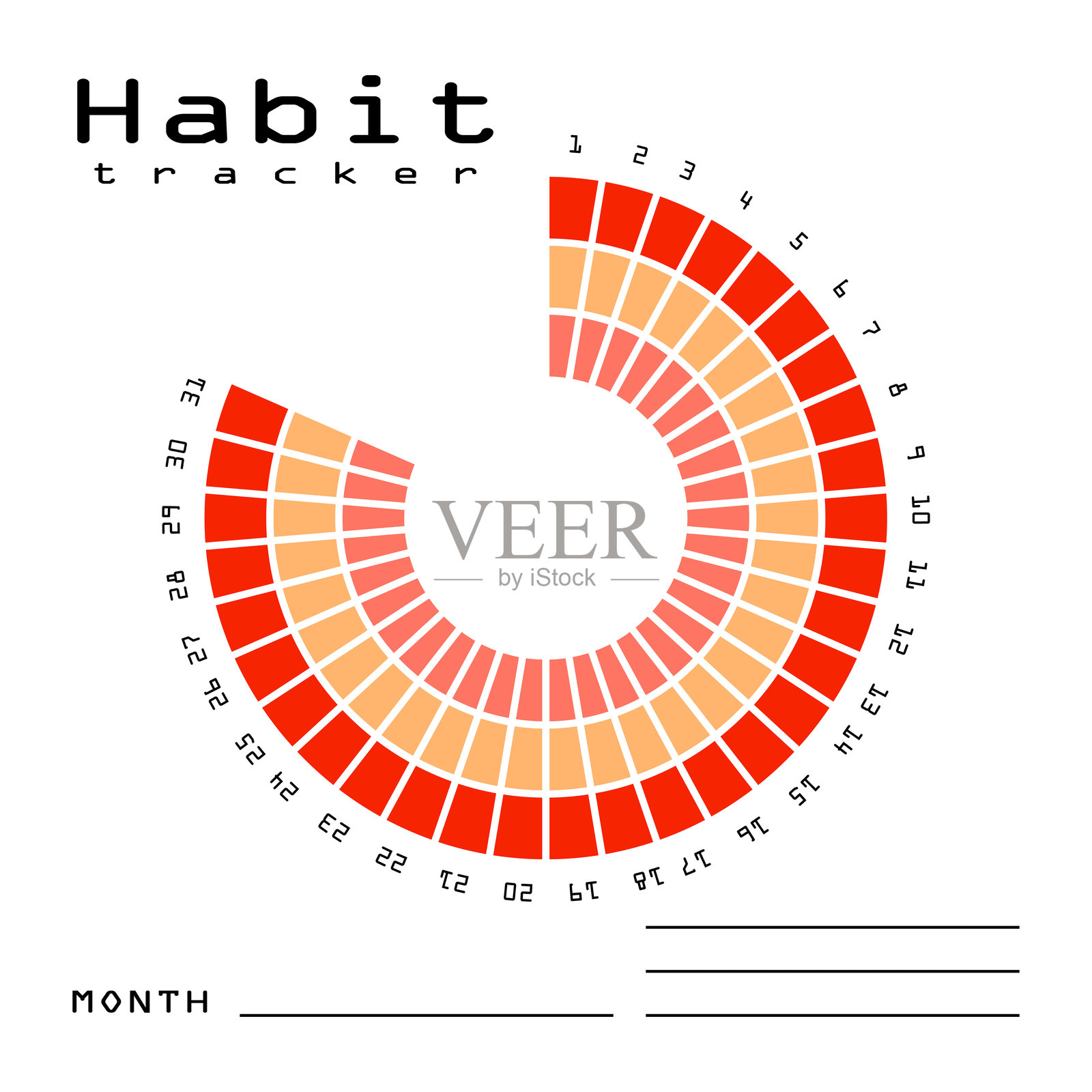 月份习惯追踪器。模板模型。矢量个人组织者。简约简单的计划器。插画图片素材