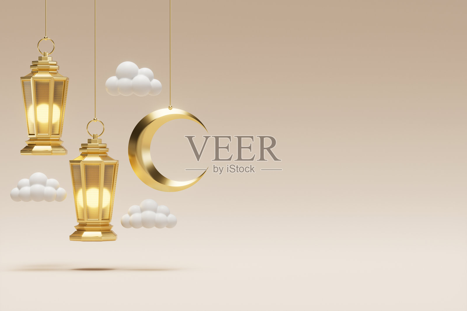 开斋节快乐，伊斯兰背景下的斋月灯笼和新月照片摄影图片