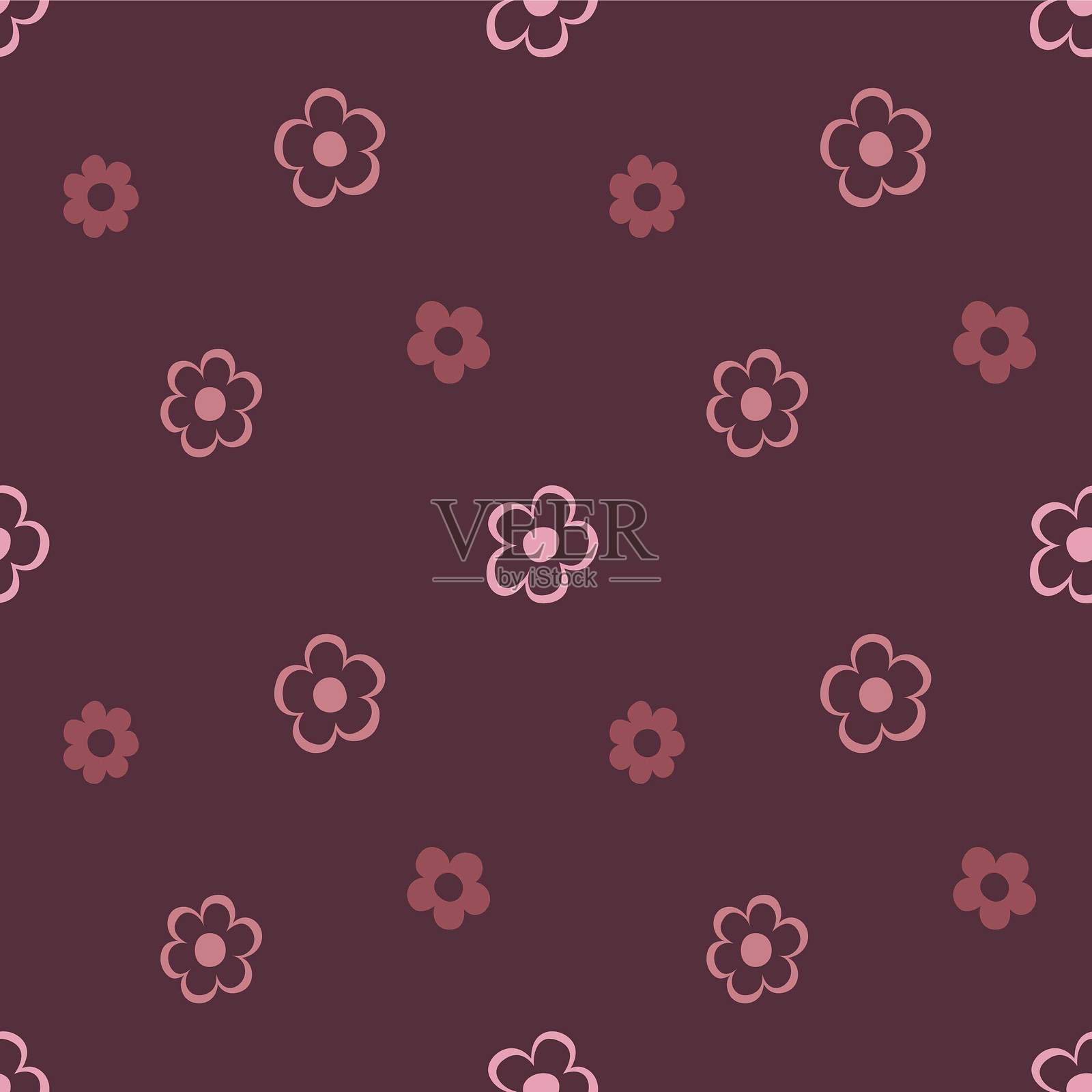 紫色花卉瓷砖图案，带有粉色花朵插画图片素材