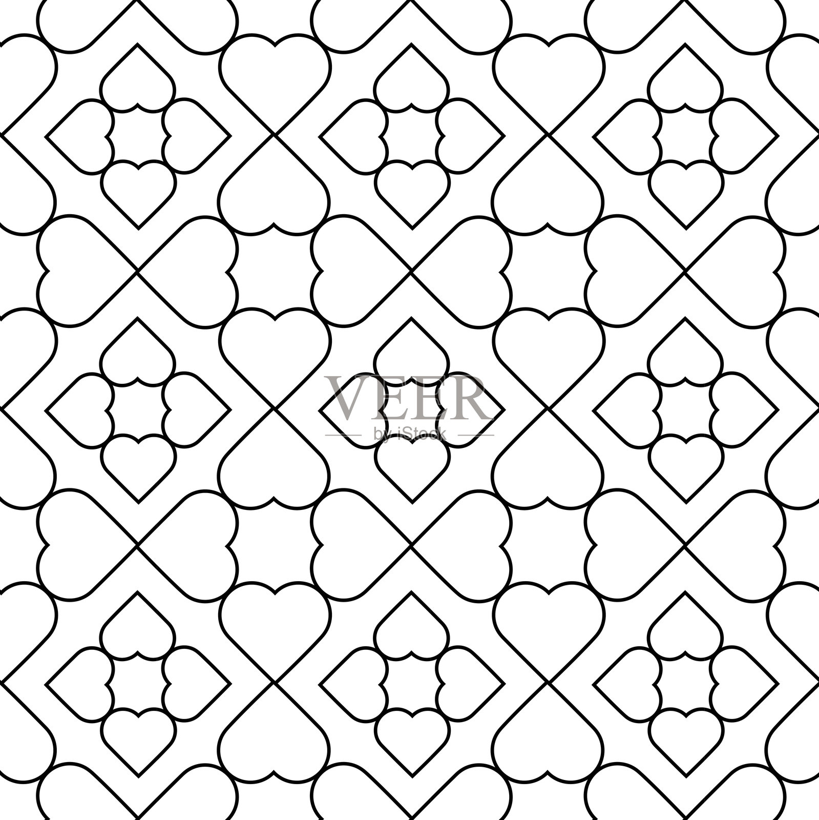 白色背景上的抽象几何图案与心形。无缝矢量背景。插画图片素材