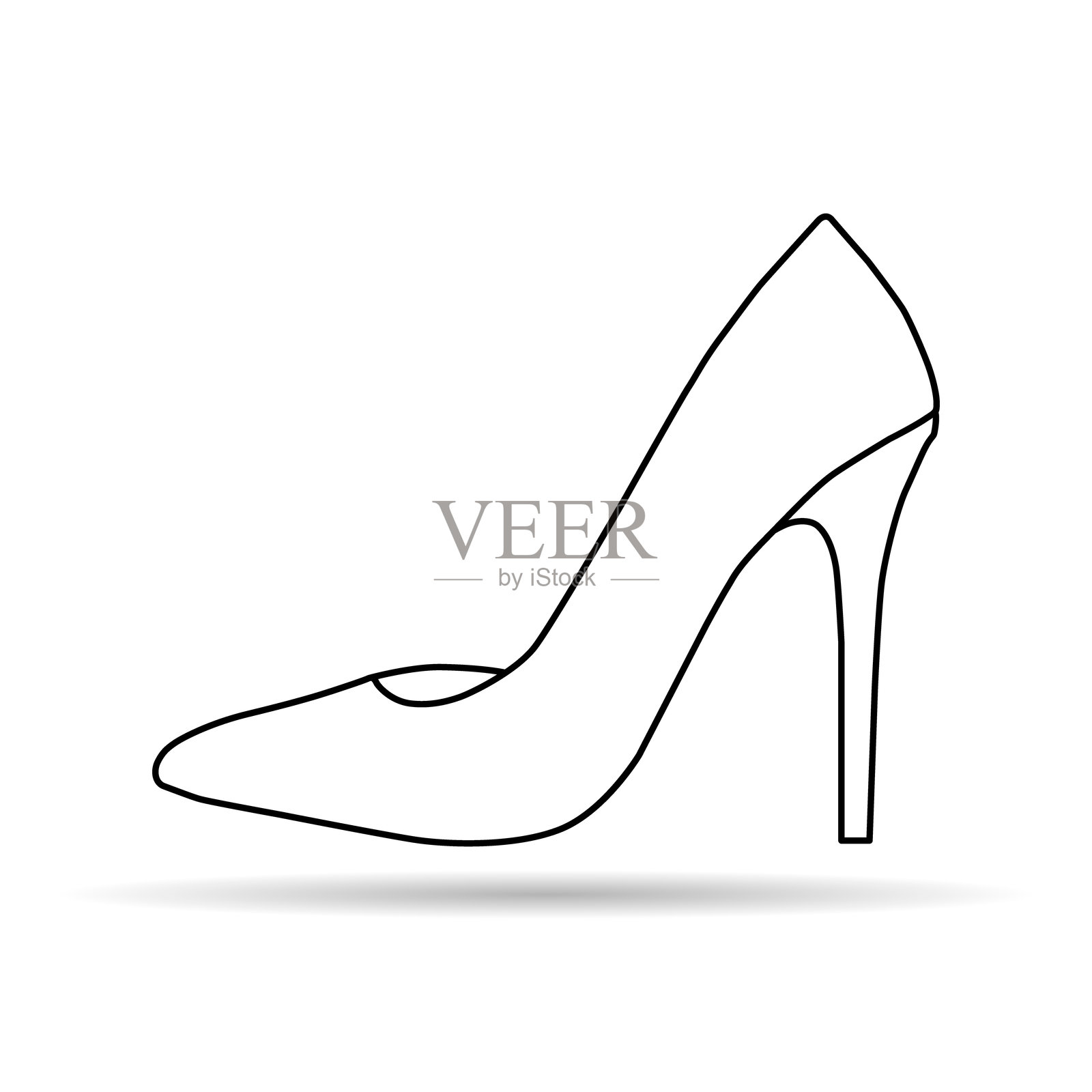高跟鞋阴影图标，鞋子时尚风格标志，优雅女性符号矢量插图插画图片素材