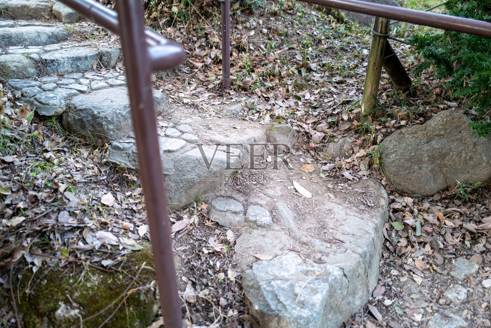 石阶融入自然，宁静的山间小径照片摄影图片