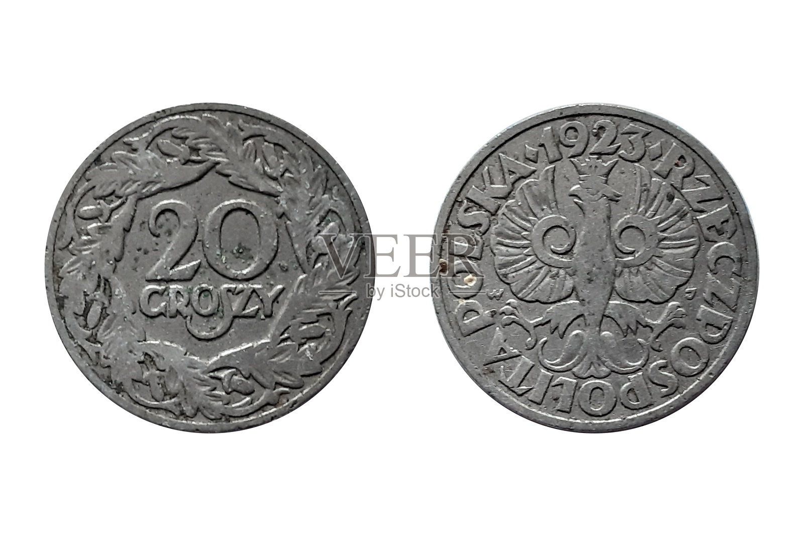 1923年20格罗希镍币。波兰硬币照片摄影图片