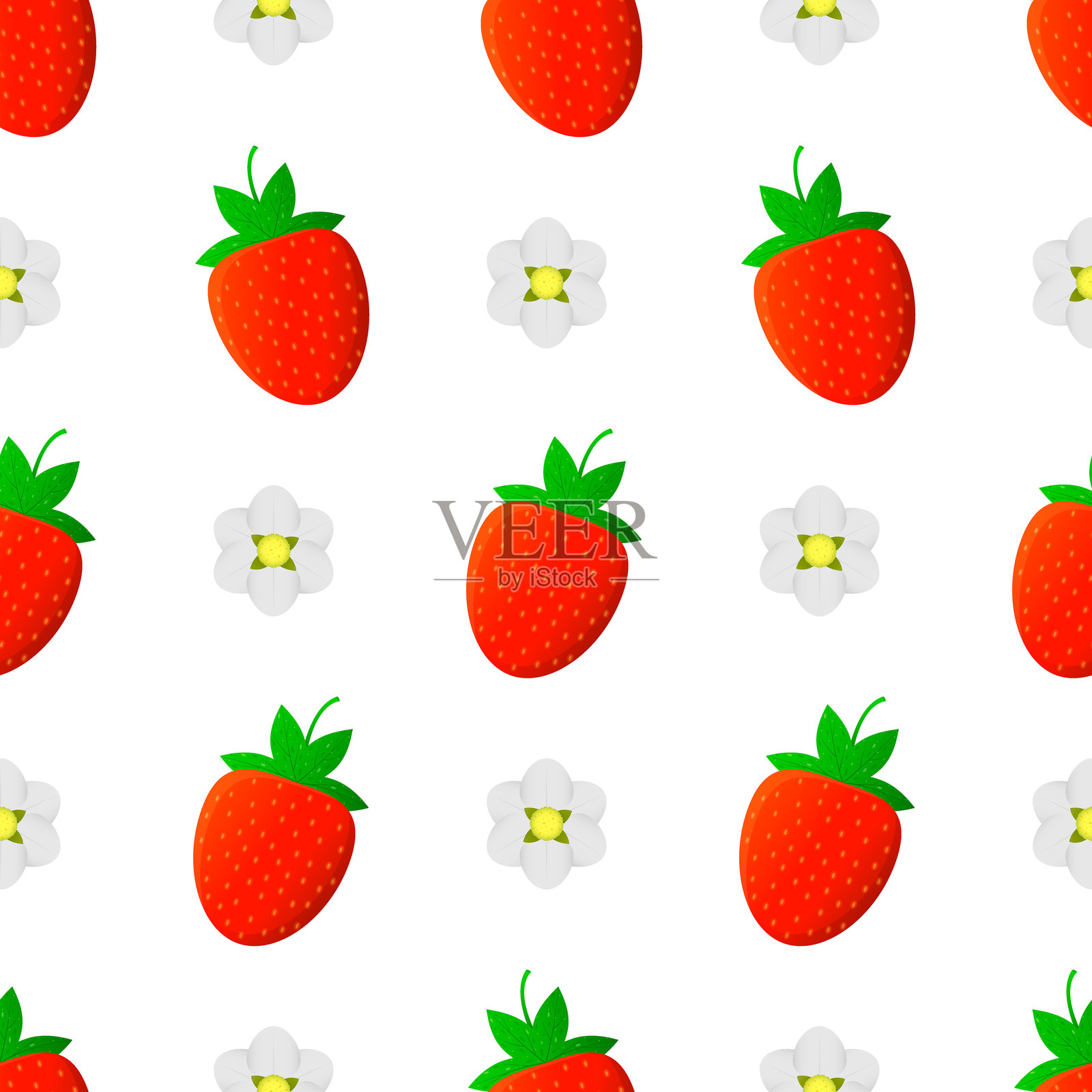 草莓花卉图案。矢量插图。插画图片素材