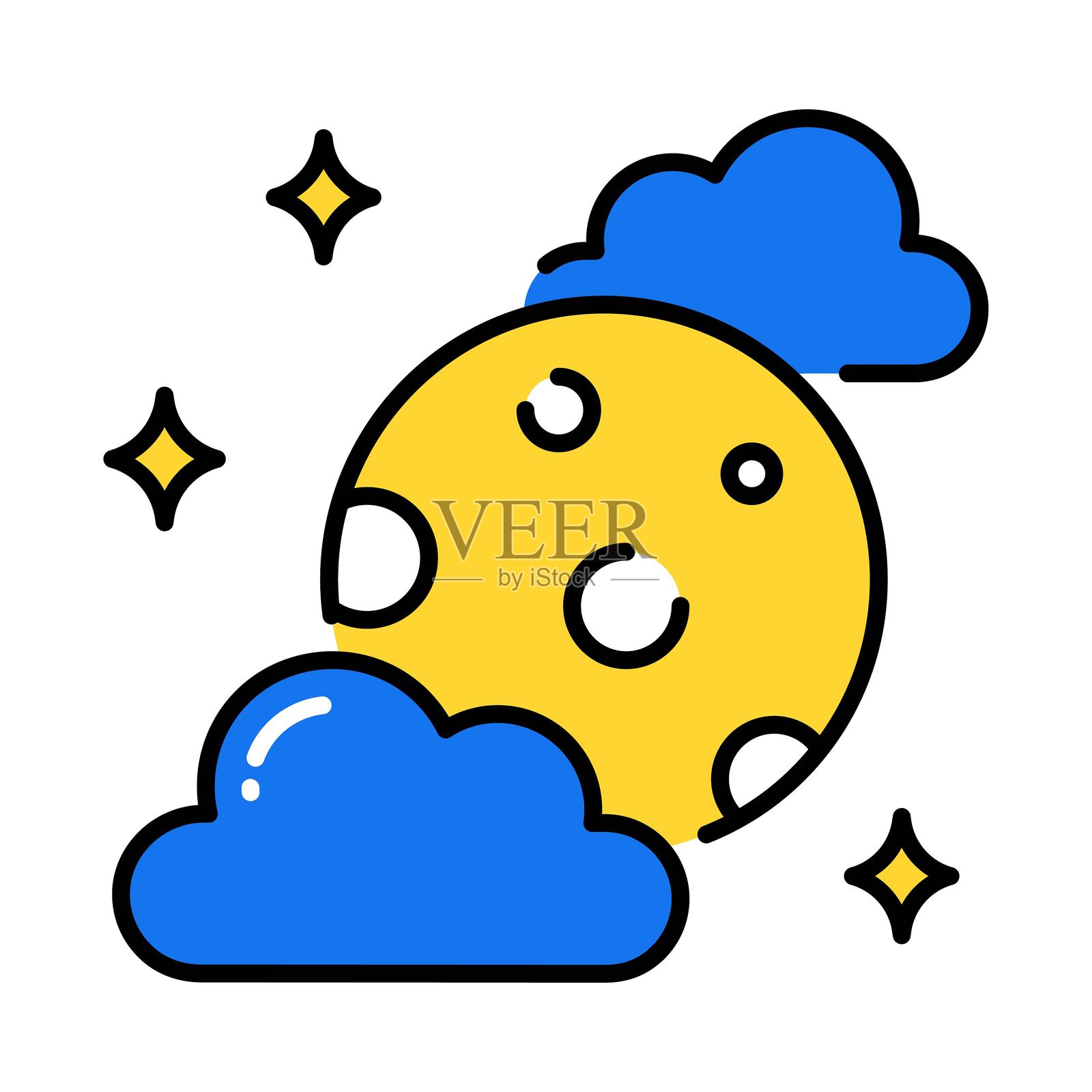 月亮矢量填充轮廓图标。EPS 10 文件插画图片素材