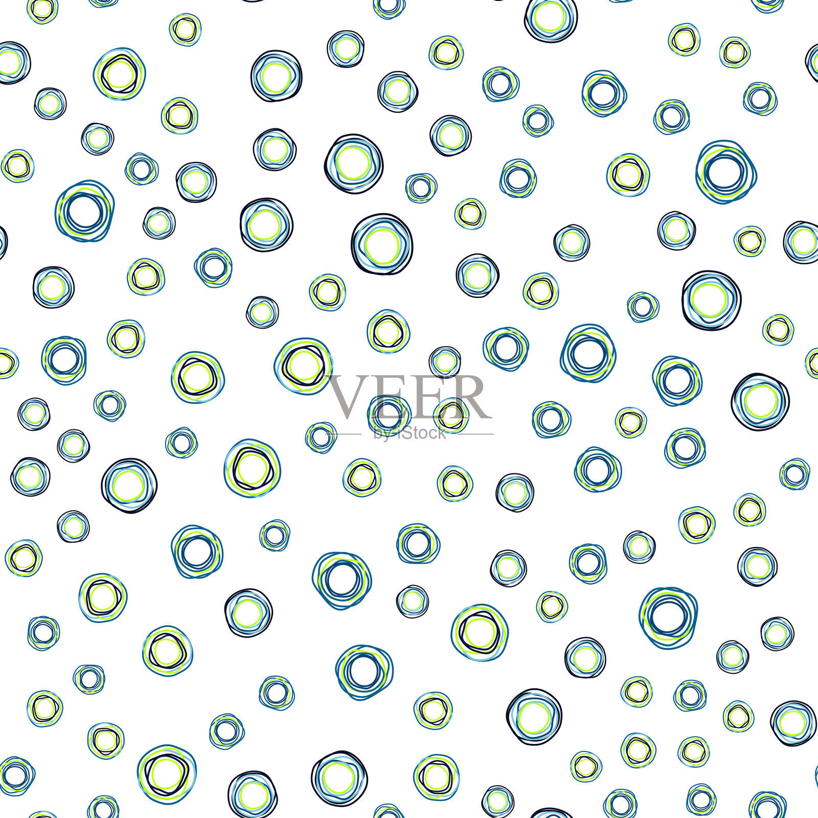 生动的抽象涂鸦圆圈无缝图案在白色背景上插画图片素材