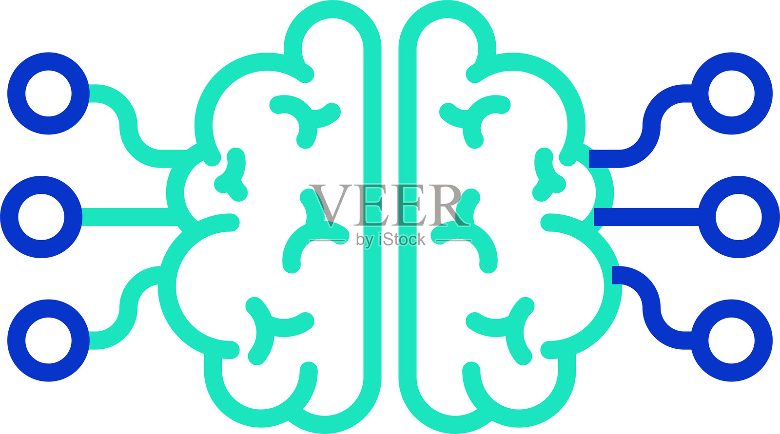 大脑与科技轮廓双色矢量插图图标设计插画图片素材