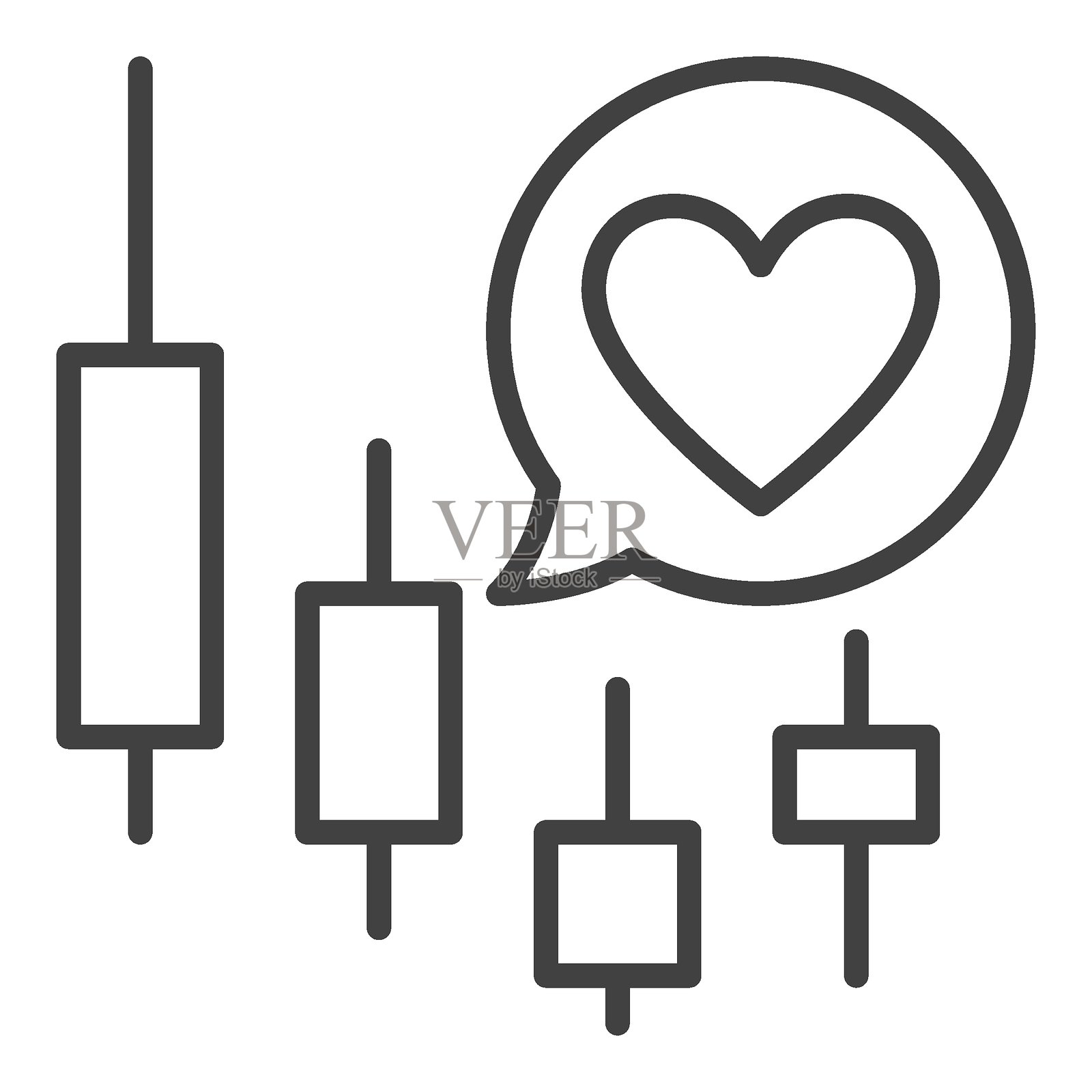 心形气泡与蜡烛线的矢量轮廓图标或符号插画图片素材