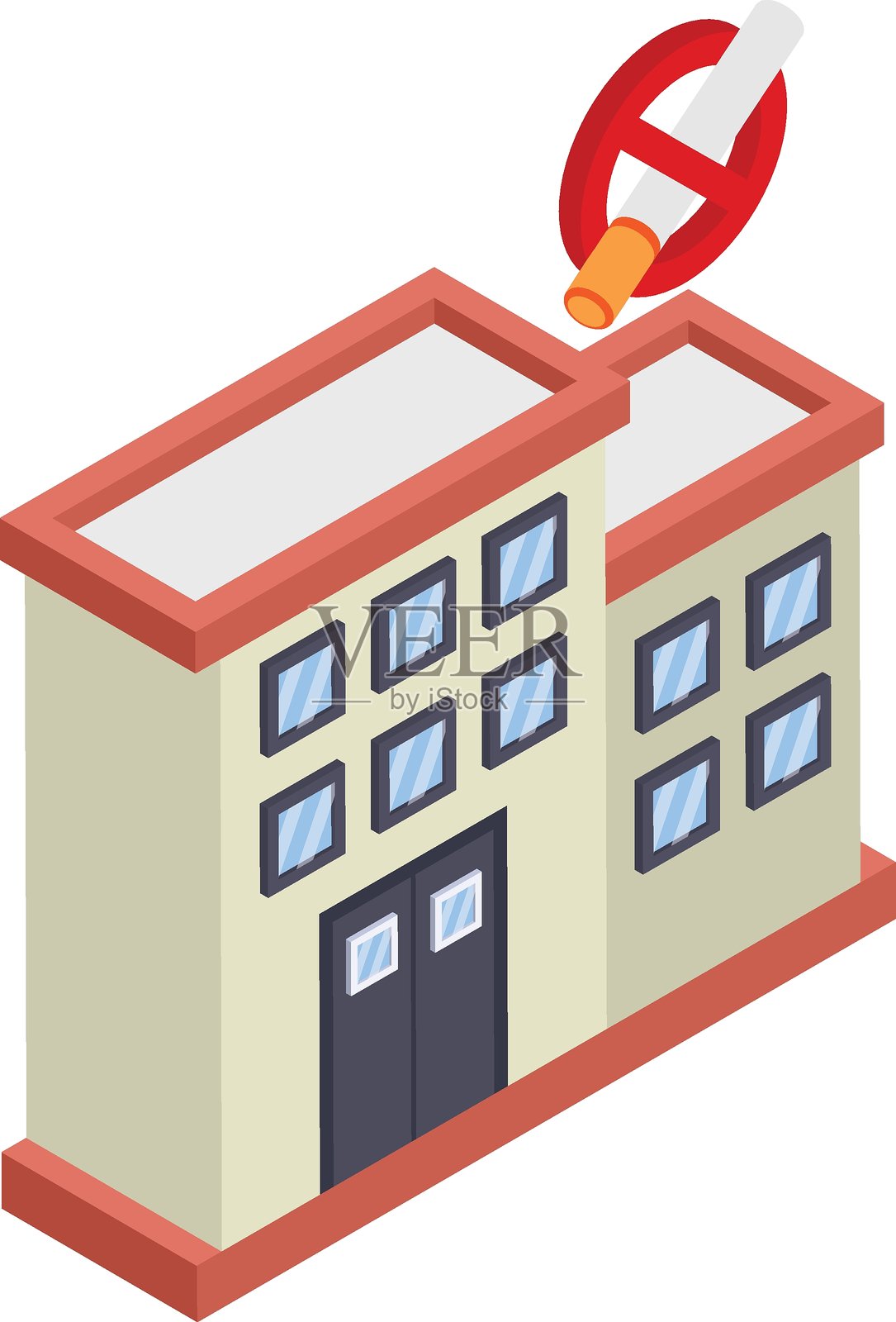 无烟区等距概念，禁止电子烟矢量彩色图标设计，无烟日标志，戒烟标志，香烟或吸烟者插图插画图片素材