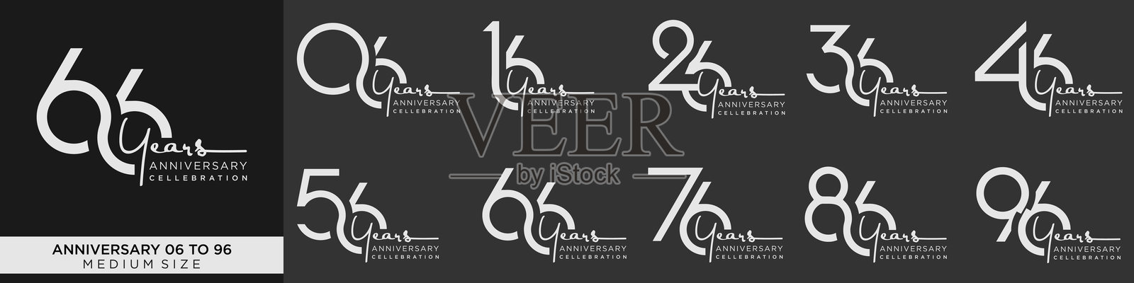 周年纪念16到96年的创意数字设计矢量插图。插画图片素材