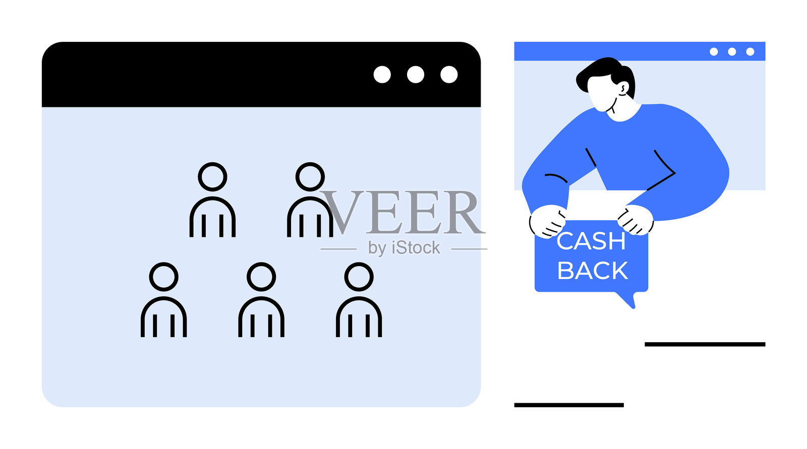 在线商业环境中的虚拟会议与现金返还优惠概念插画图片素材