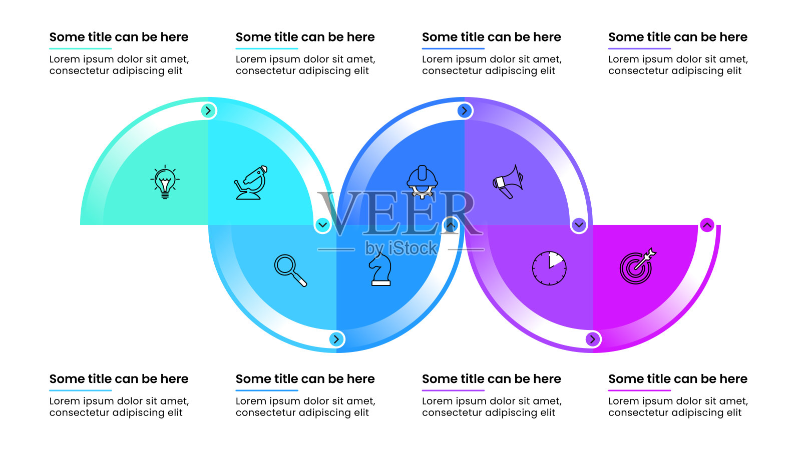 信息图模板。带有8个步骤的横向线条插画图片素材